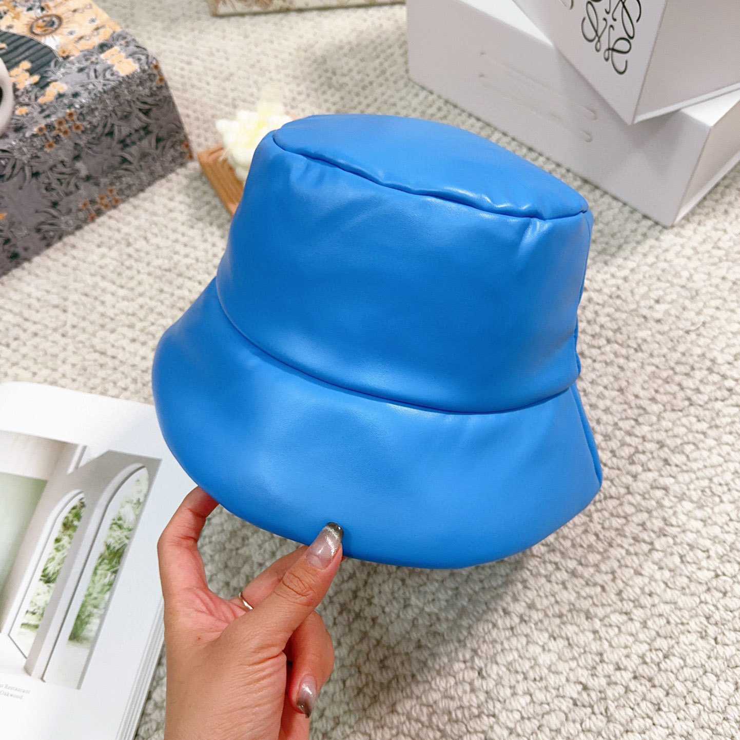Prada Enamelled-logo Leather Bucket Hat - DopestKickz