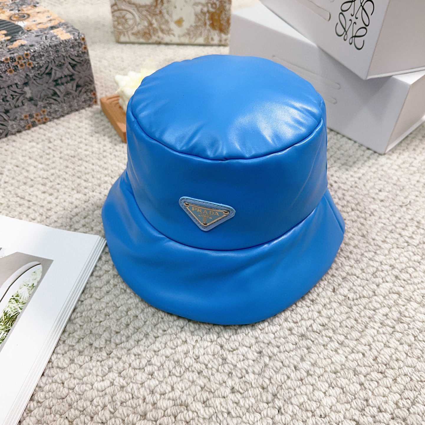 Prada Enamelled-logo Leather Bucket Hat - DopestKickz