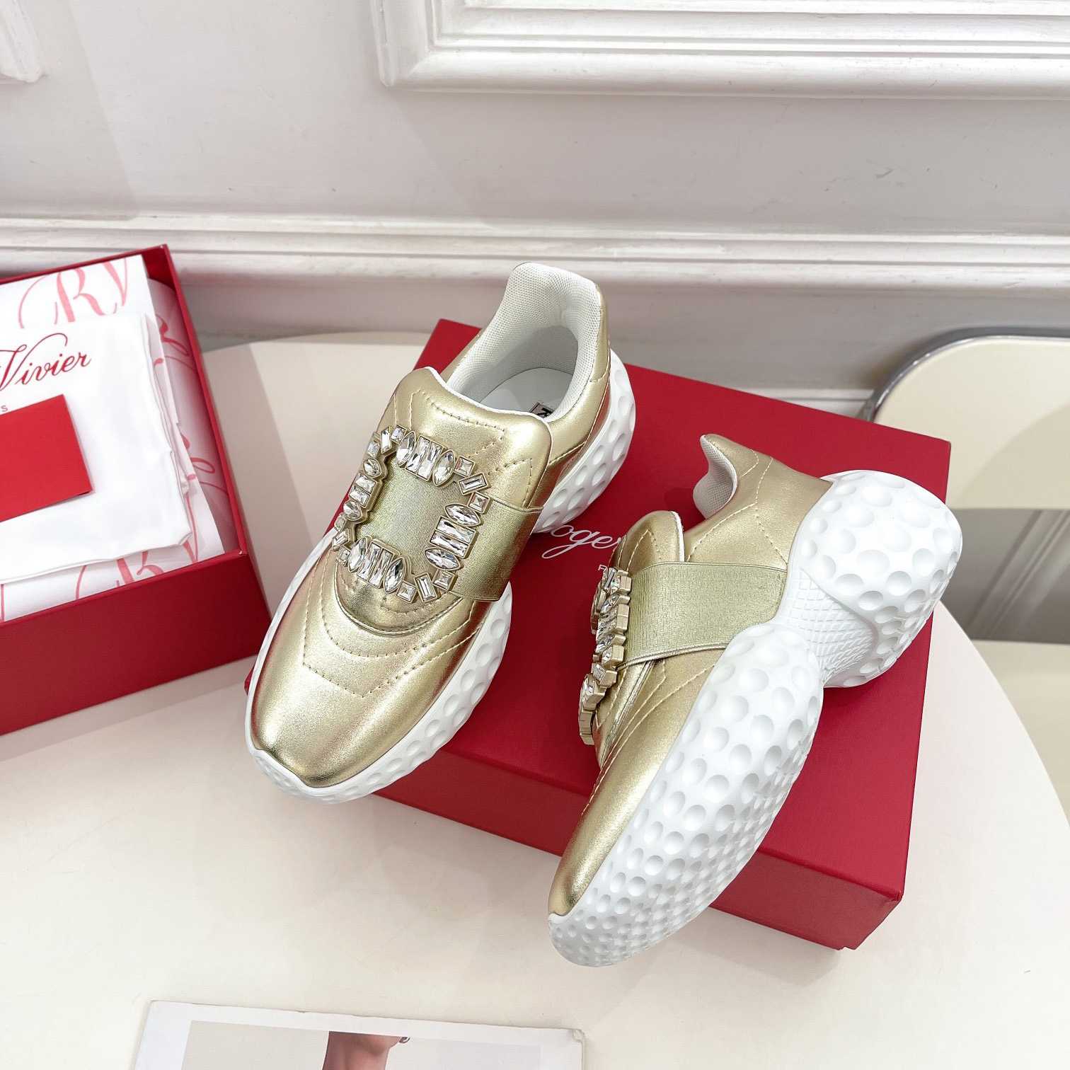 Roger Vivier Viv' Run Light Strass Buckle Sneakers In Fabrics - DopestKickz