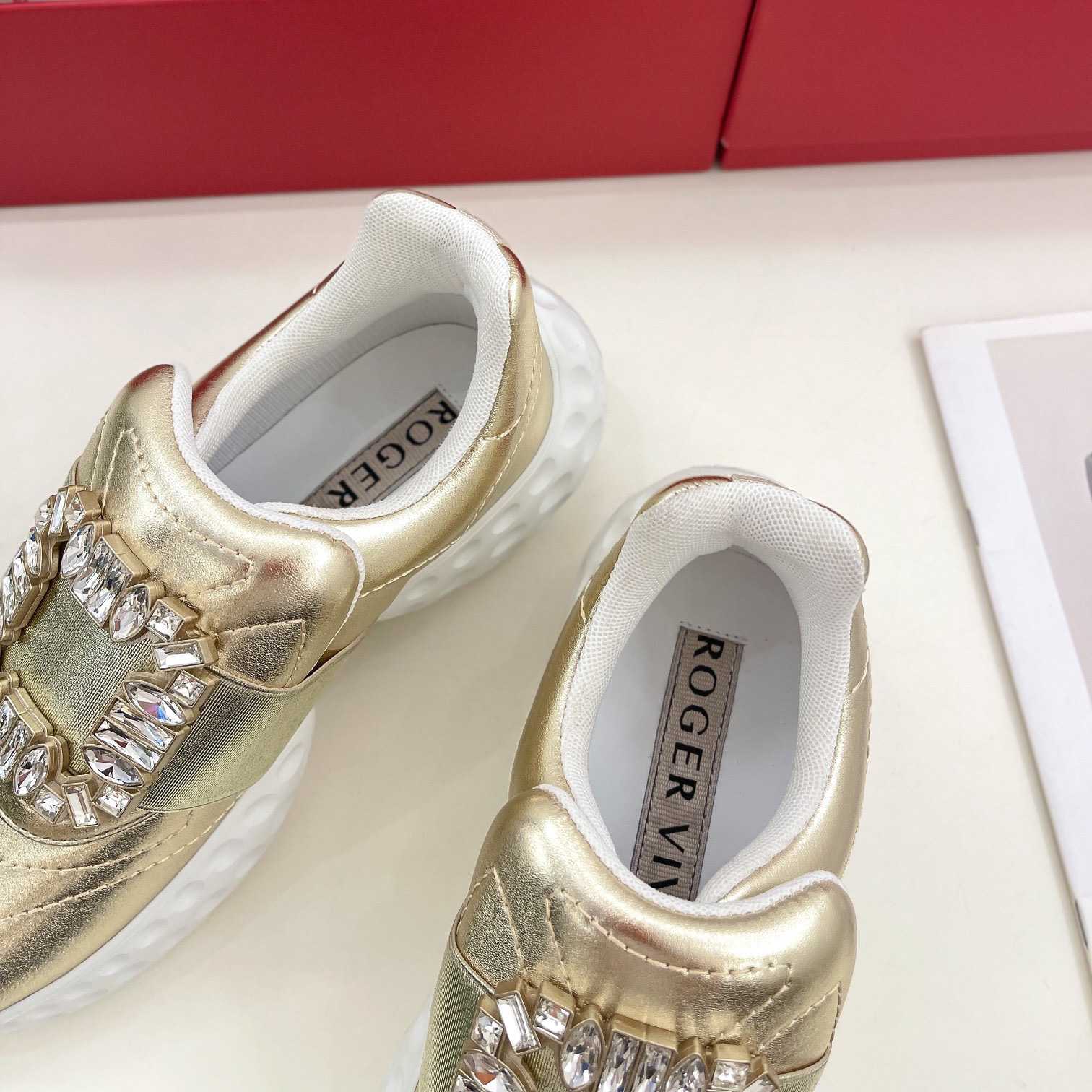 Roger Vivier Viv' Run Light Strass Buckle Sneakers In Fabrics - DopestKickz