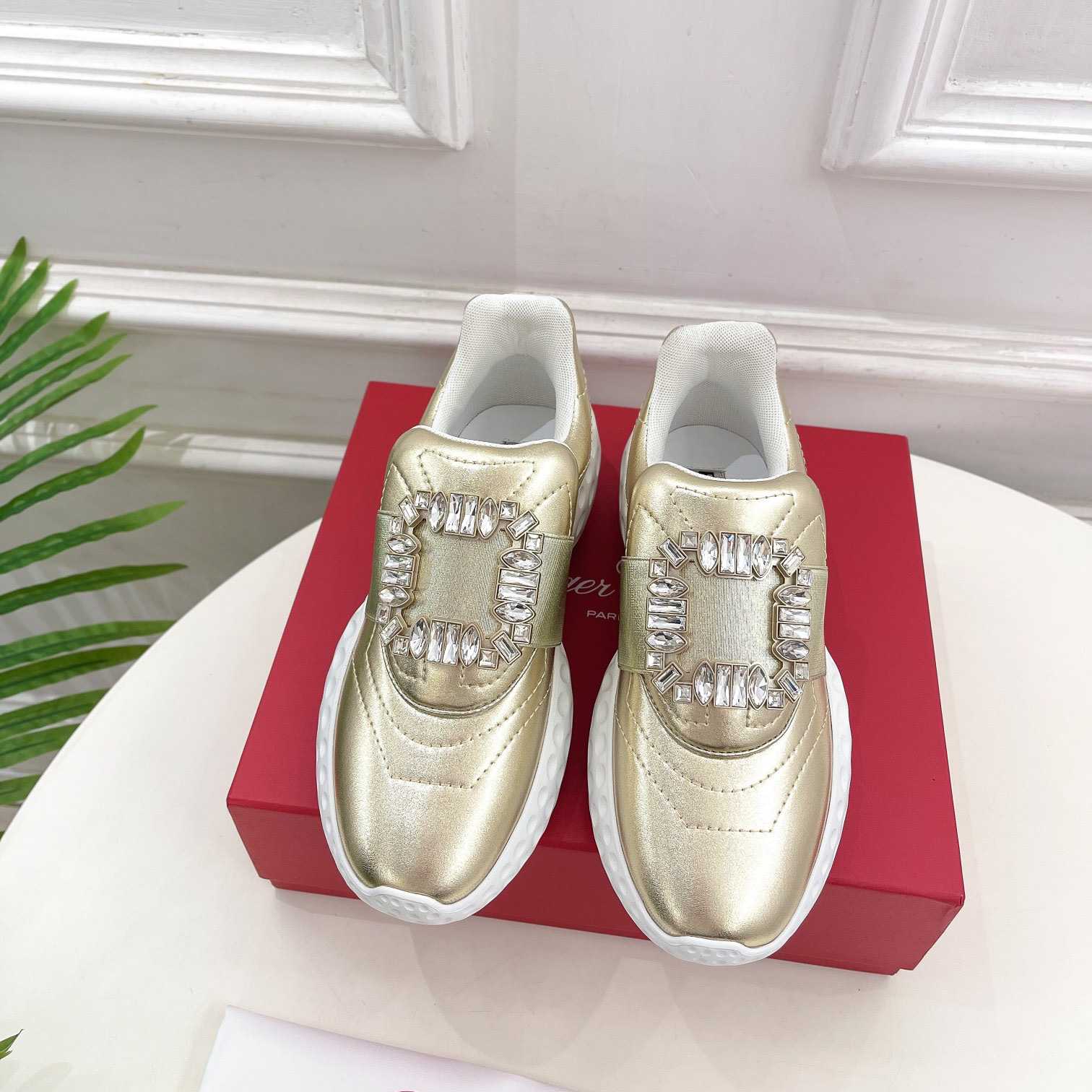 Roger Vivier Viv' Run Light Strass Buckle Sneakers In Fabrics - DopestKickz