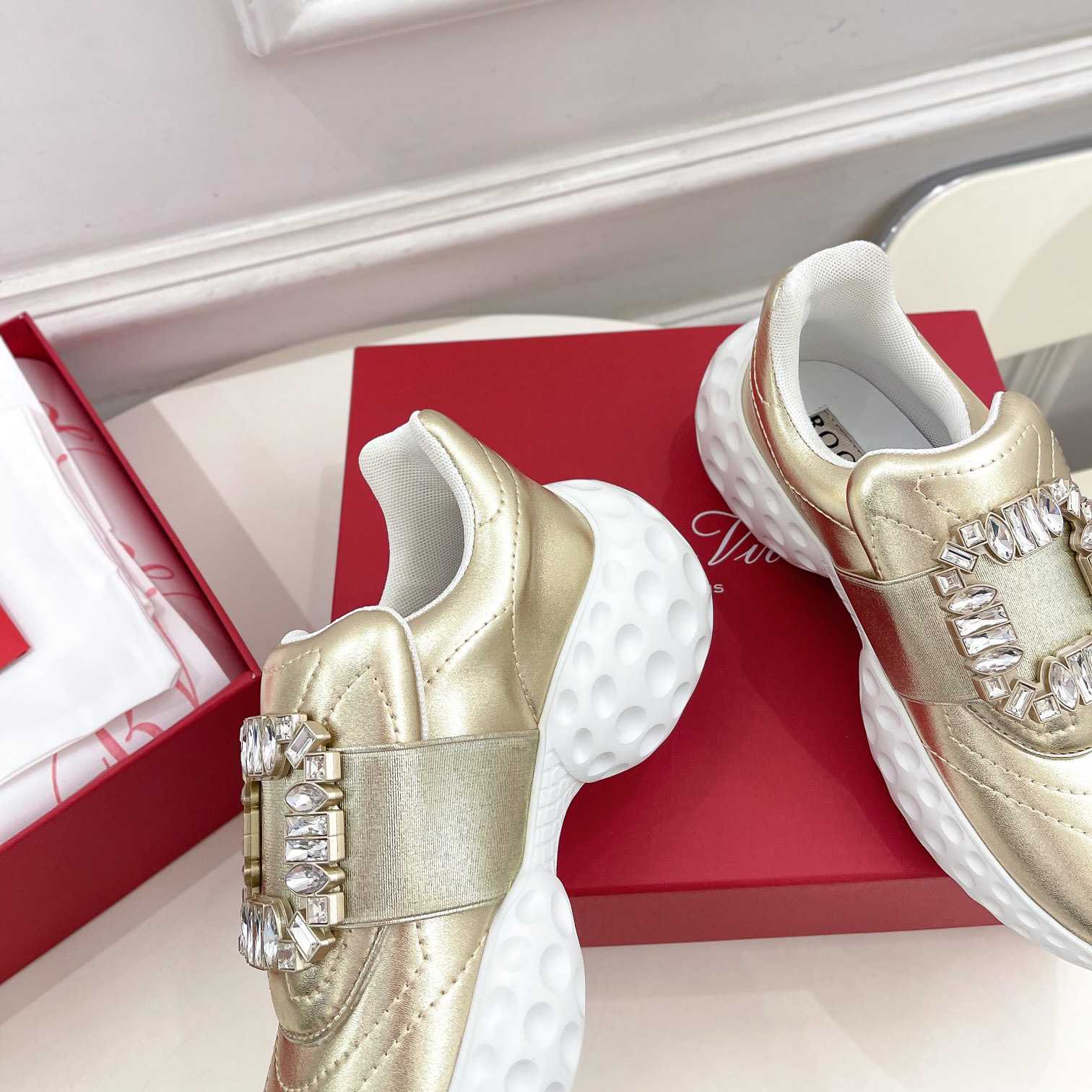 Roger Vivier Viv' Run Light Strass Buckle Sneakers In Fabrics - DopestKickz