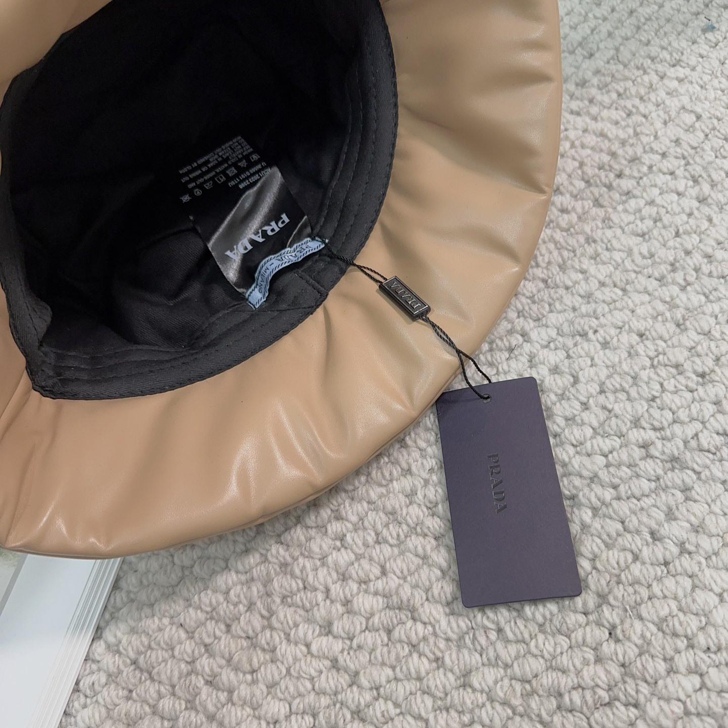 Prada Enamelled-logo Leather Bucket Hat - DopestKickz