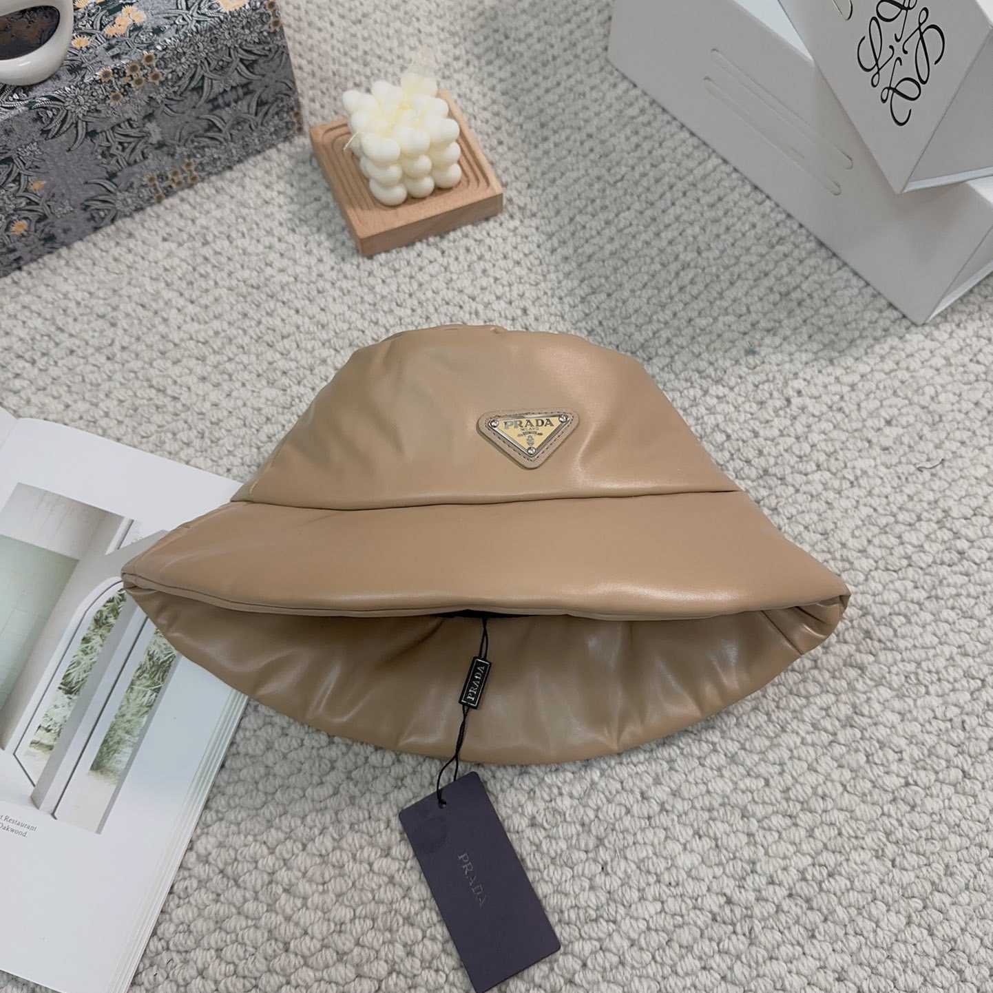Prada Enamelled-logo Leather Bucket Hat - DopestKickz