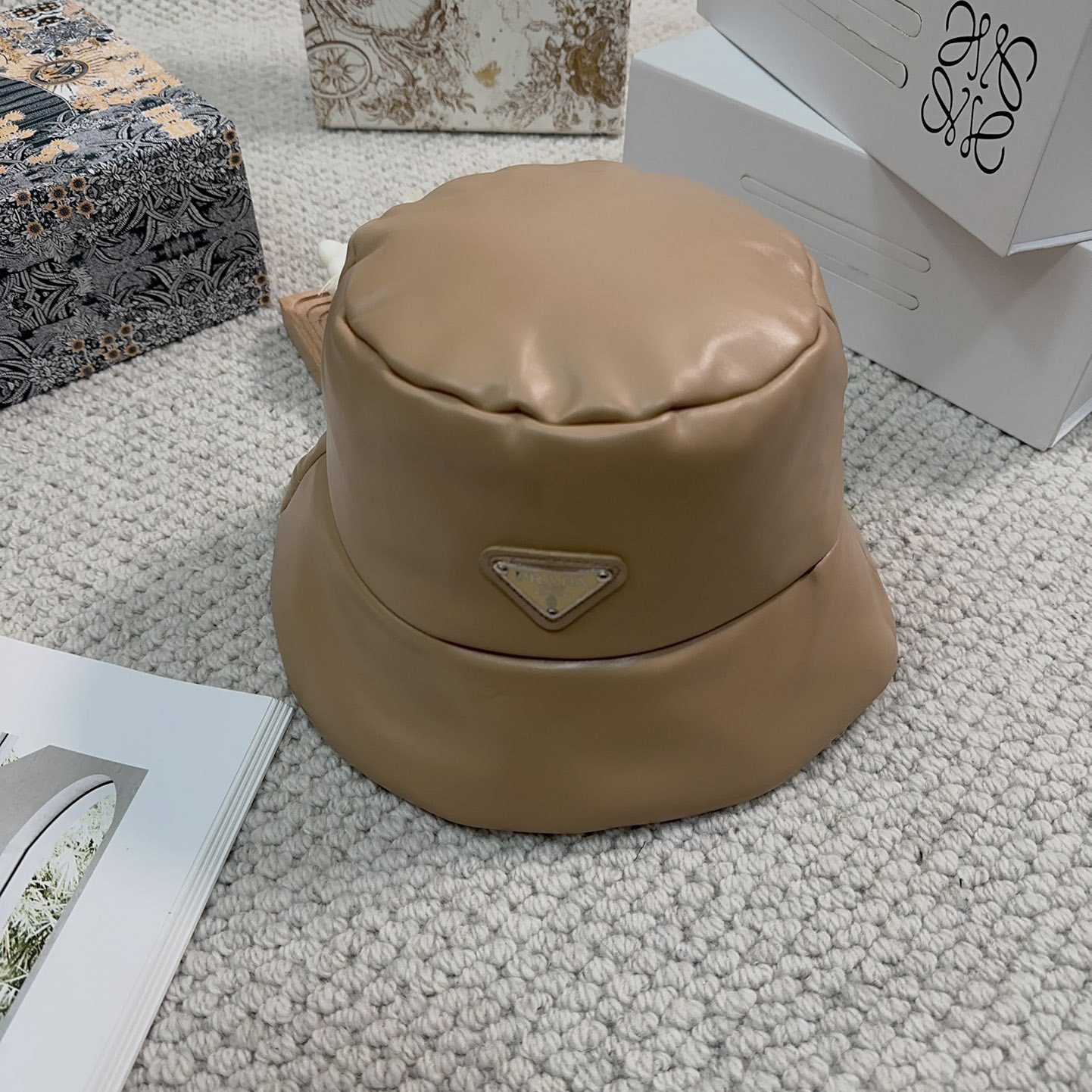 Prada Enamelled-logo Leather Bucket Hat - DopestKickz