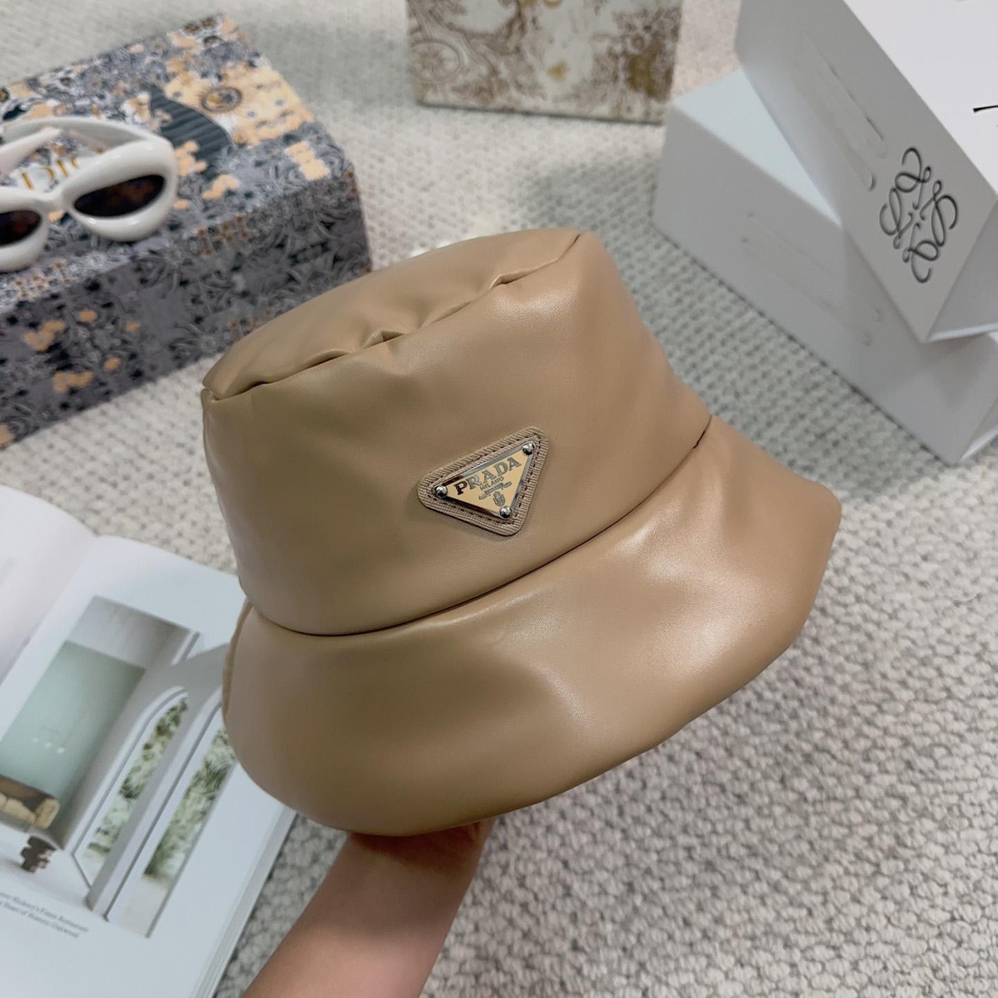Prada Enamelled-logo Leather Bucket Hat - DopestKickz