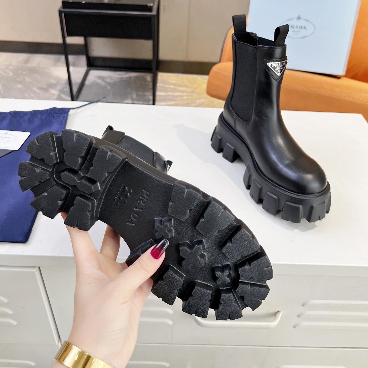 Prada Monolith Brushed Leather Booties - DopestKickz