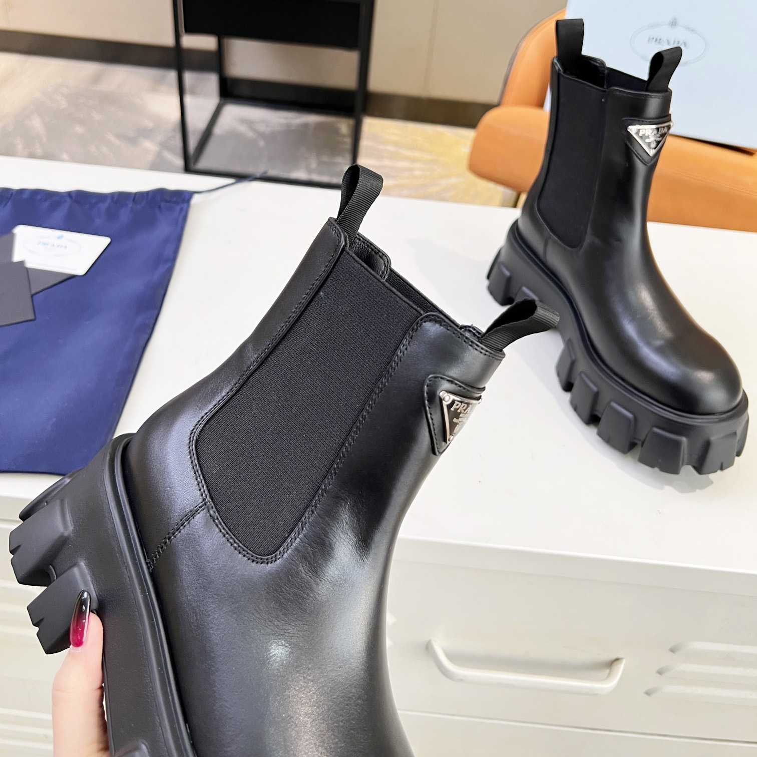 Prada Monolith Brushed Leather Booties - DopestKickz