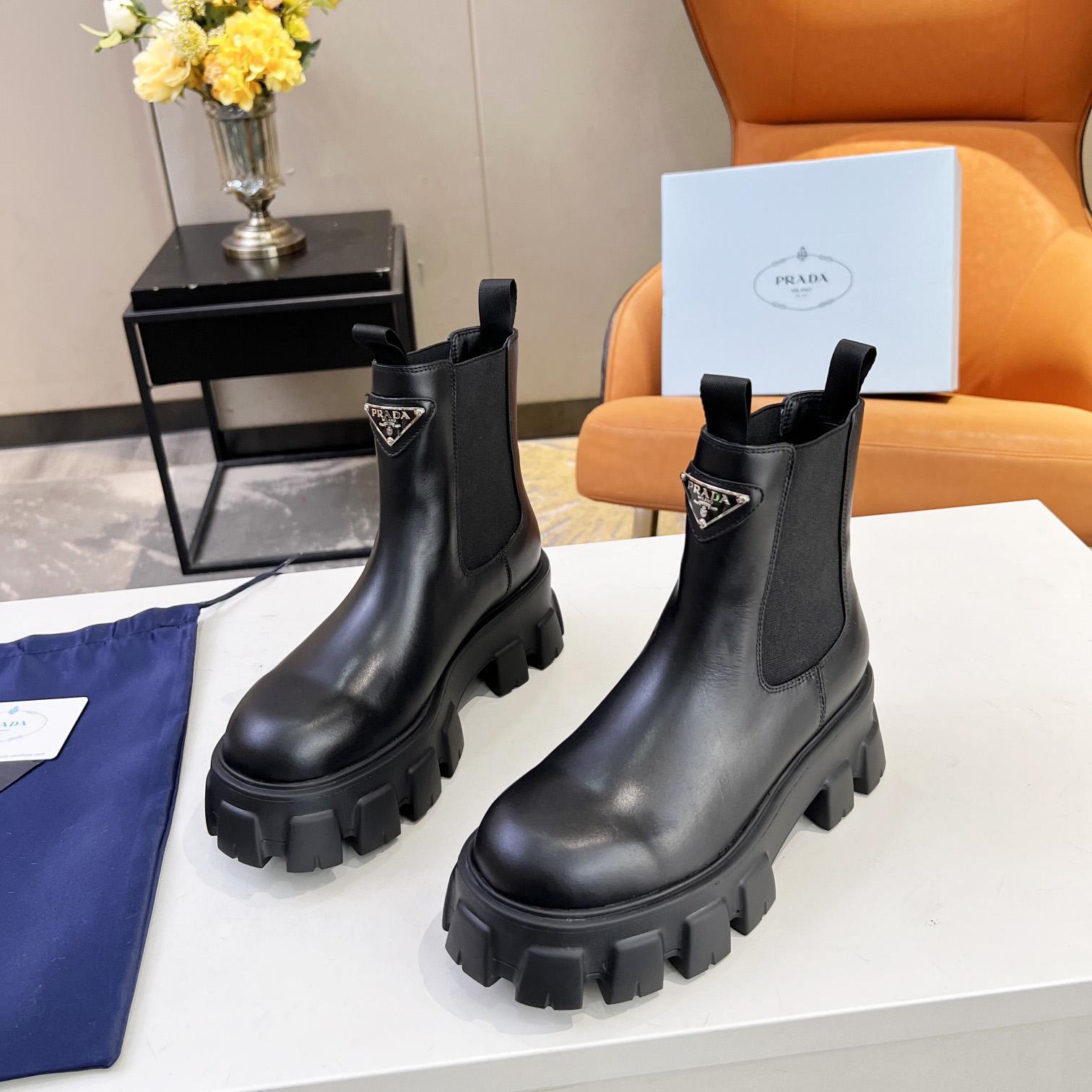 Prada Monolith Brushed Leather Booties - DopestKickz