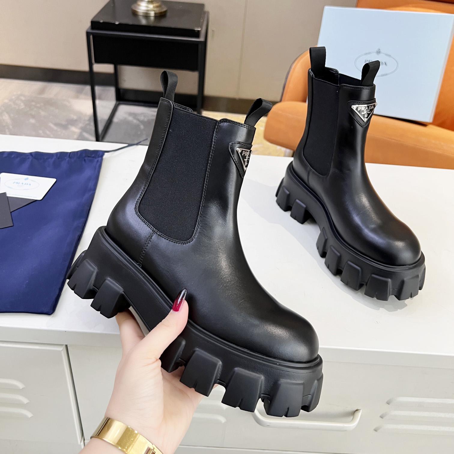 Prada Monolith Brushed Leather Booties - DopestKickz