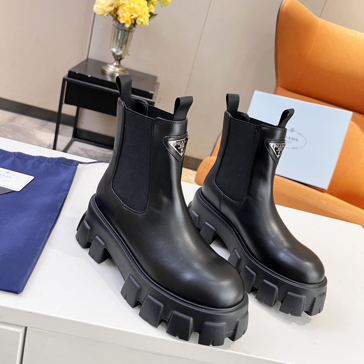 Prada Monolith Brushed Leather Booties - DopestKickz