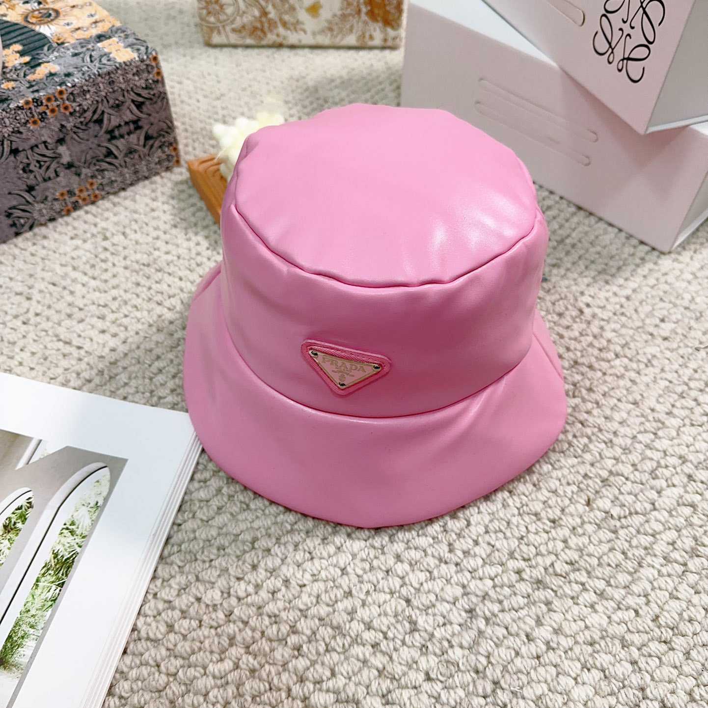 Prada Enamelled-logo Leather Bucket Hat - DopestKickz