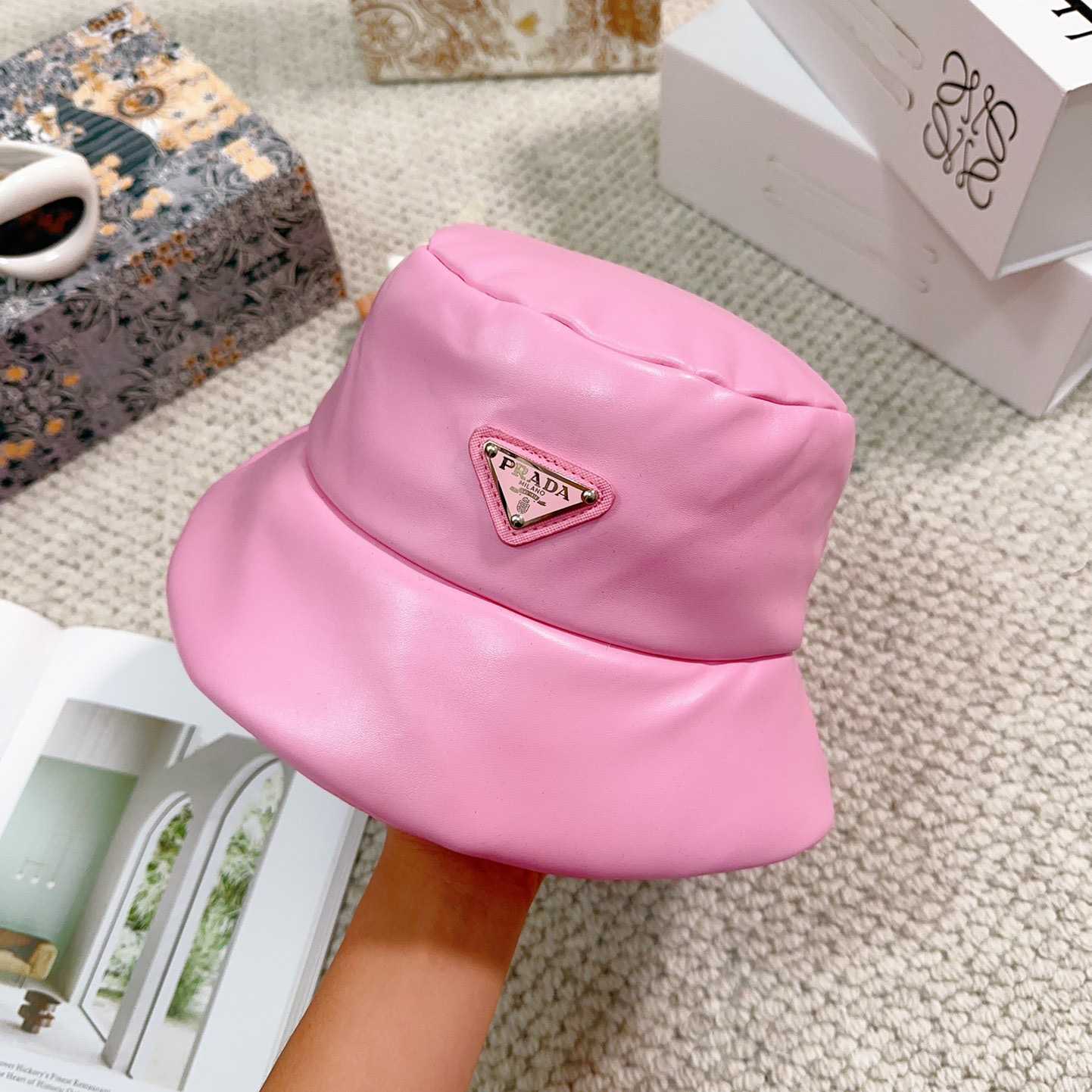 Prada Enamelled-logo Leather Bucket Hat - DopestKickz