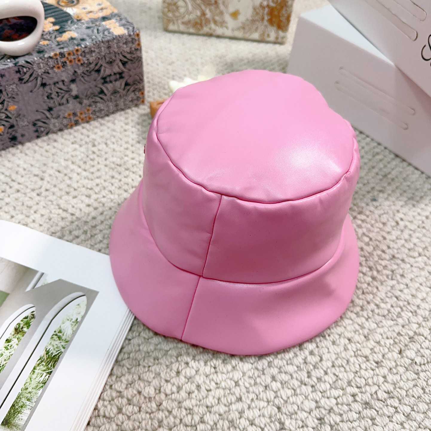 Prada Enamelled-logo Leather Bucket Hat - DopestKickz