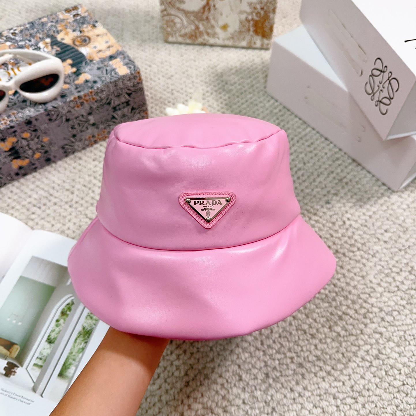Prada Enamelled-logo Leather Bucket Hat - DopestKickz