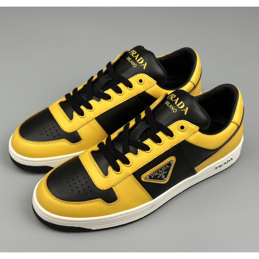 Prada Downtown Logo-plaque Leather Sneakers - DopestKickz