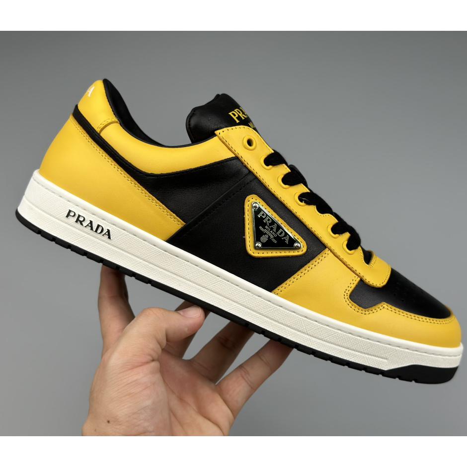 Prada Downtown Logo-plaque Leather Sneakers - DopestKickz