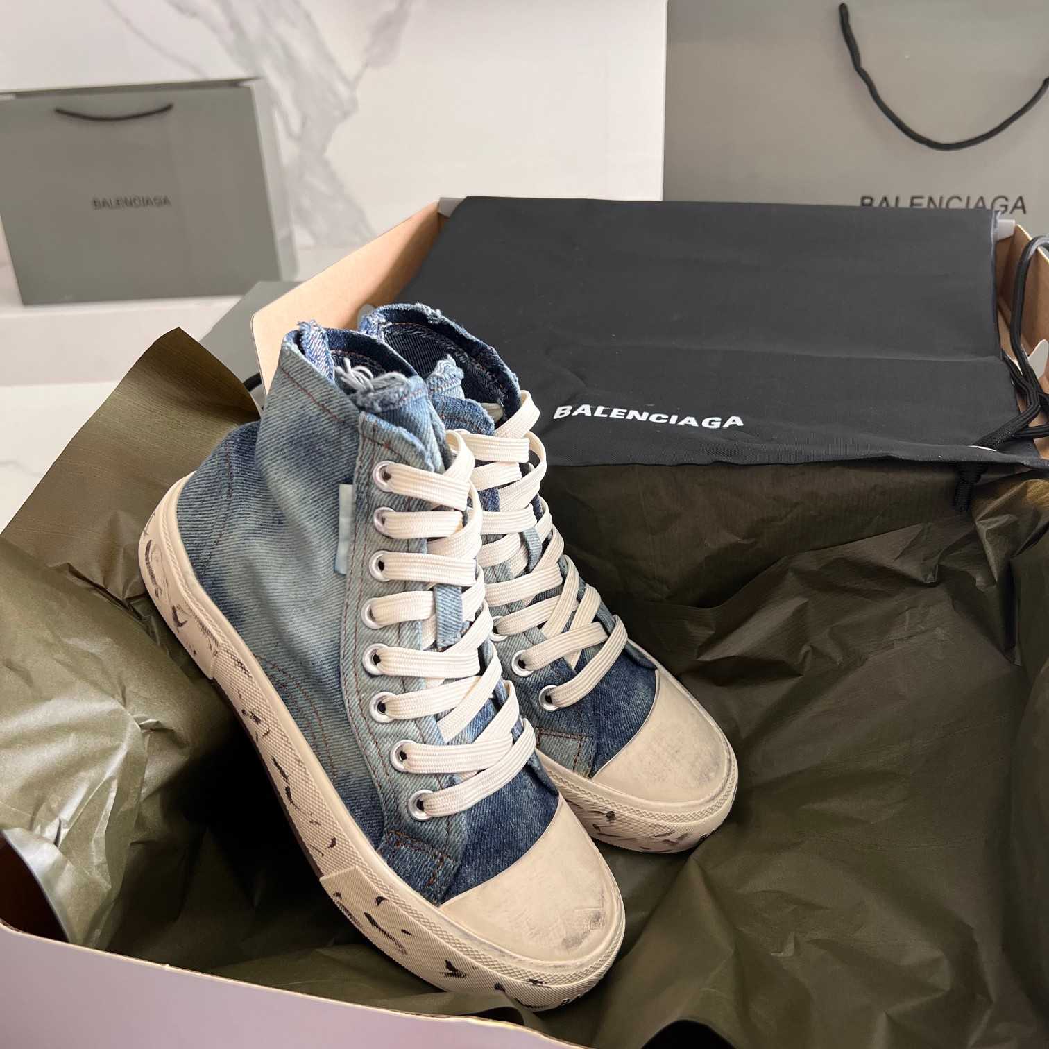 Balenciaga Paris High Top Sneaker In Blue - DopestKickz