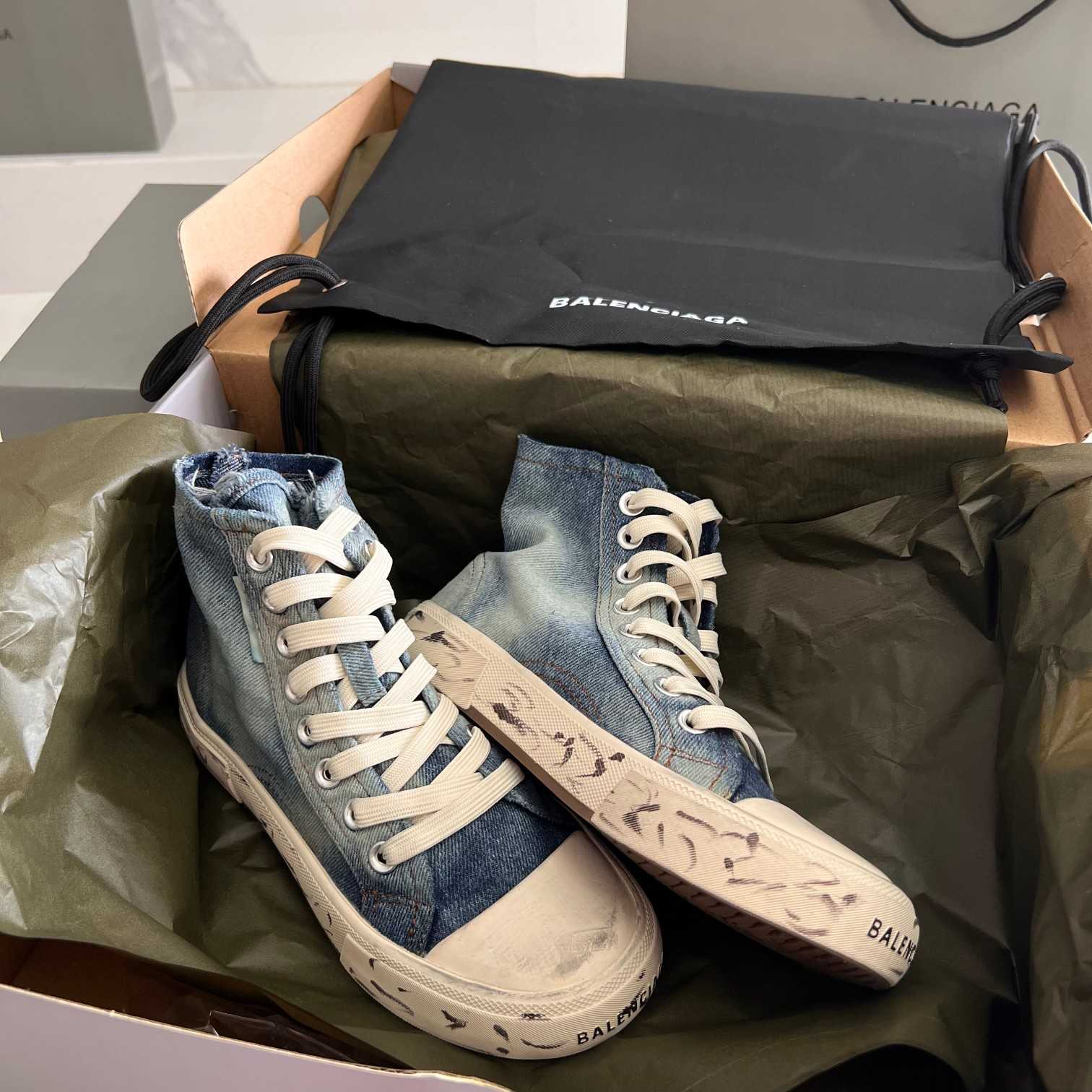 Balenciaga Paris High Top Sneaker In Blue - DopestKickz