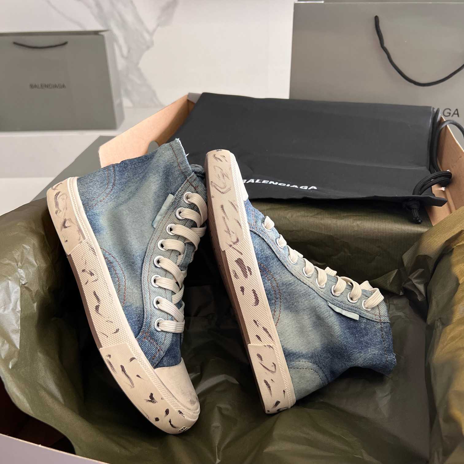 Balenciaga Paris High Top Sneaker In Blue - DopestKickz