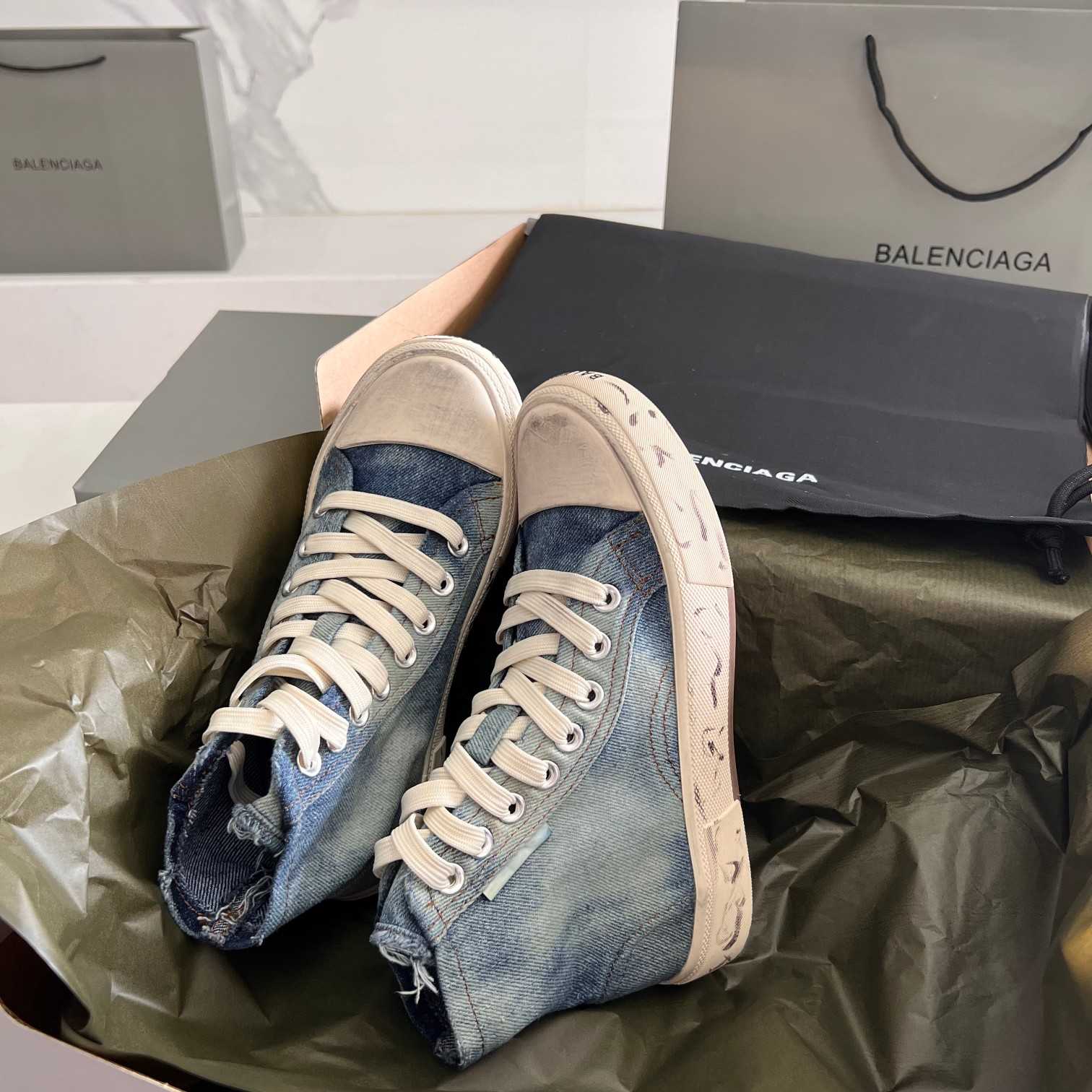 Balenciaga Paris High Top Sneaker In Blue - DopestKickz