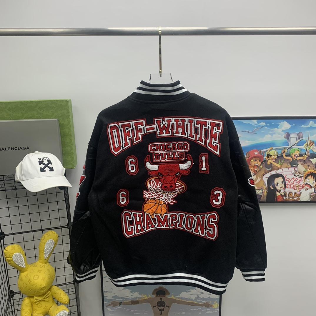 Off White C/O Chicago Bulls Varsity Jacket - DopestKickz
