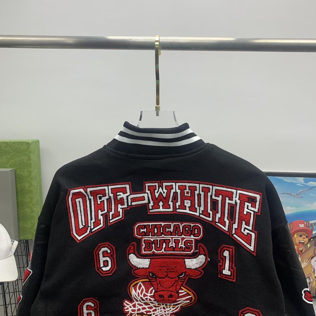 Off White C/O Chicago Bulls Varsity Jacket - DopestKickz