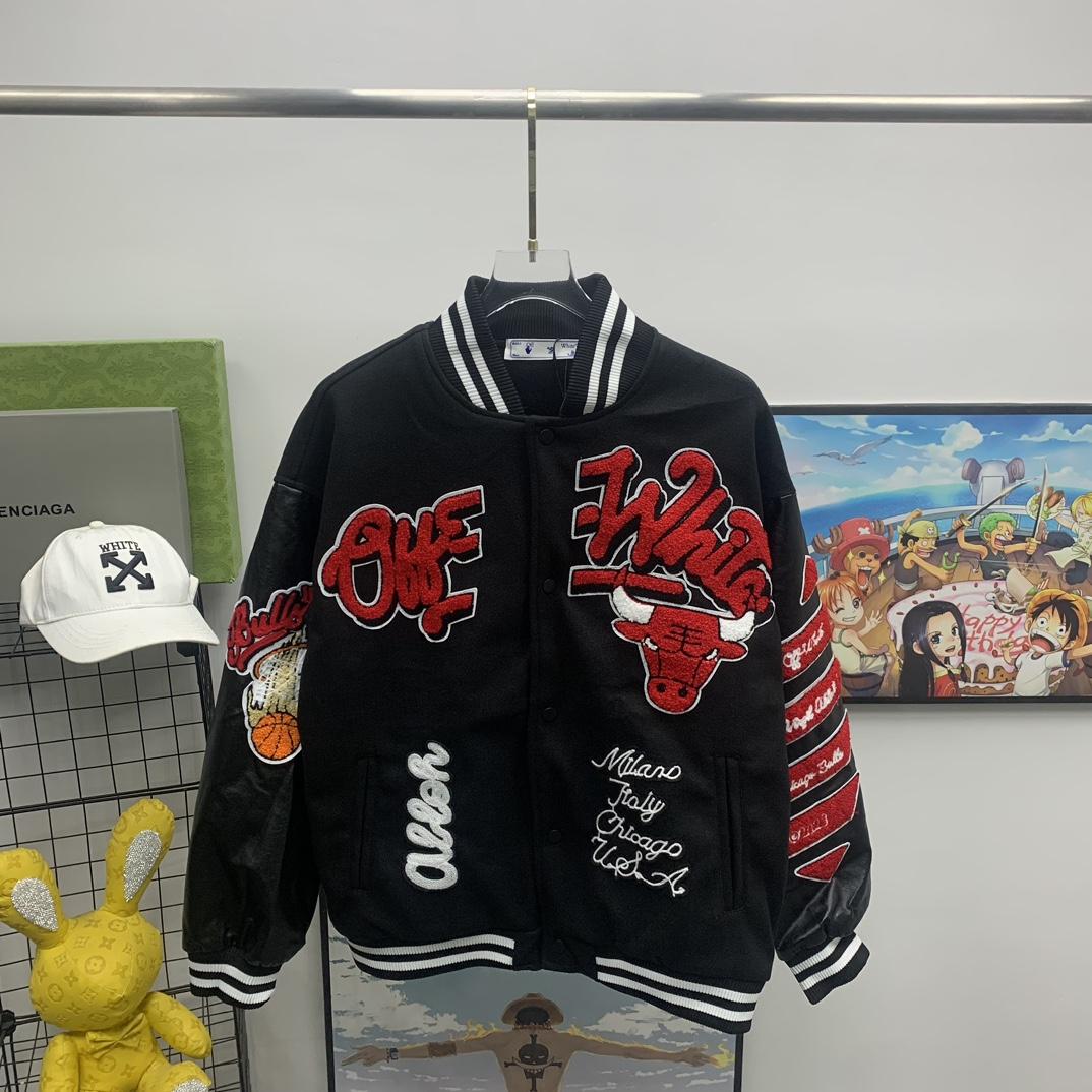 Off White C/O Chicago Bulls Varsity Jacket - DopestKickz