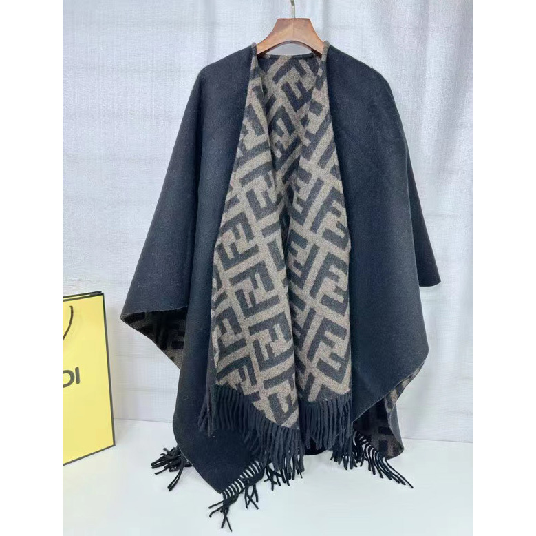 Fendi Poncho Black Cashmere And Wool Poncho - DopestKickz