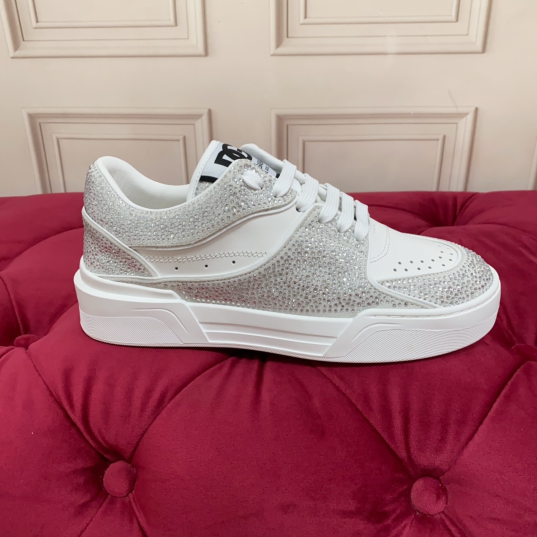 Dolce & Gabbana Crystal-embellished Leather Sneakers - DopestKickz