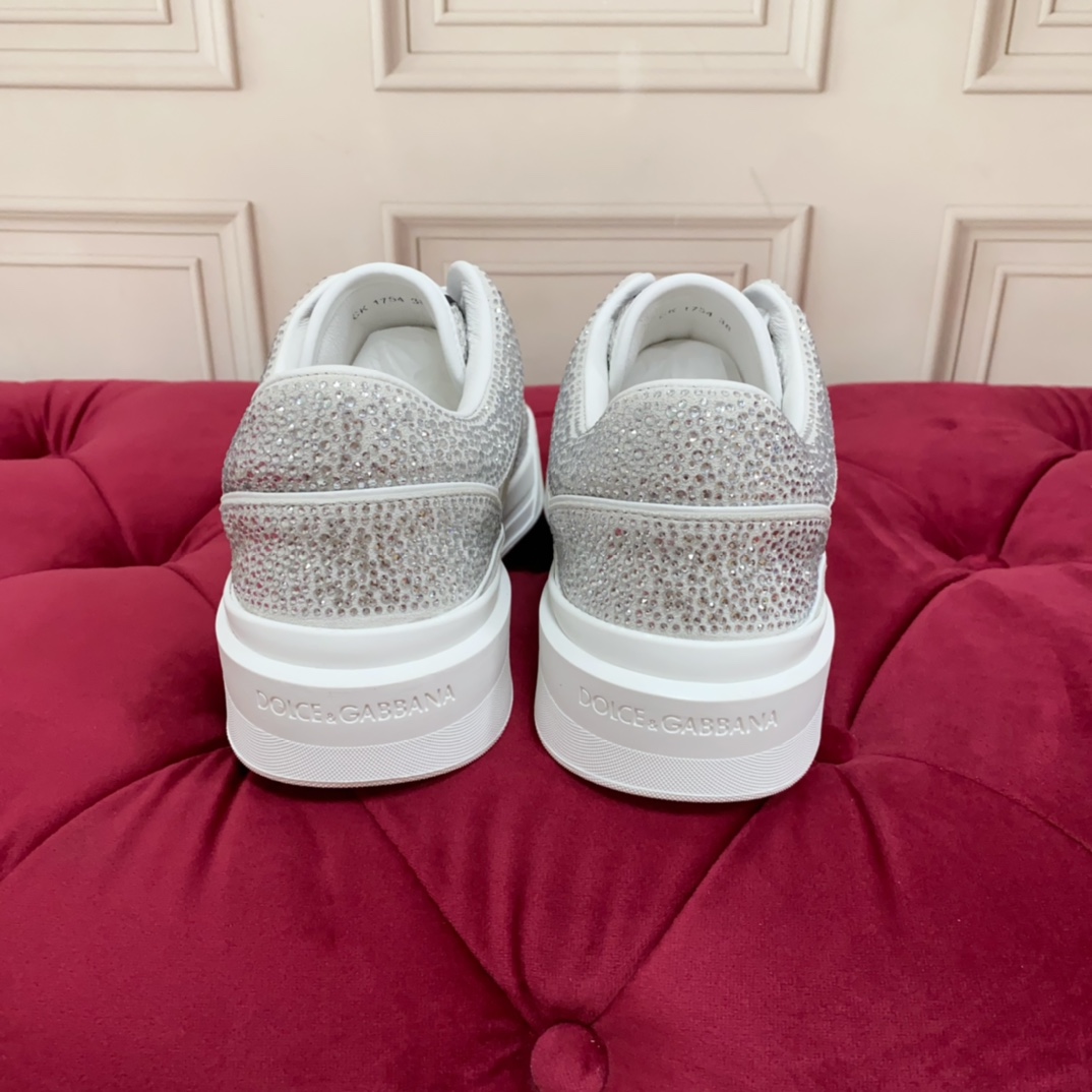 Dolce & Gabbana Crystal-embellished Leather Sneakers - DopestKickz