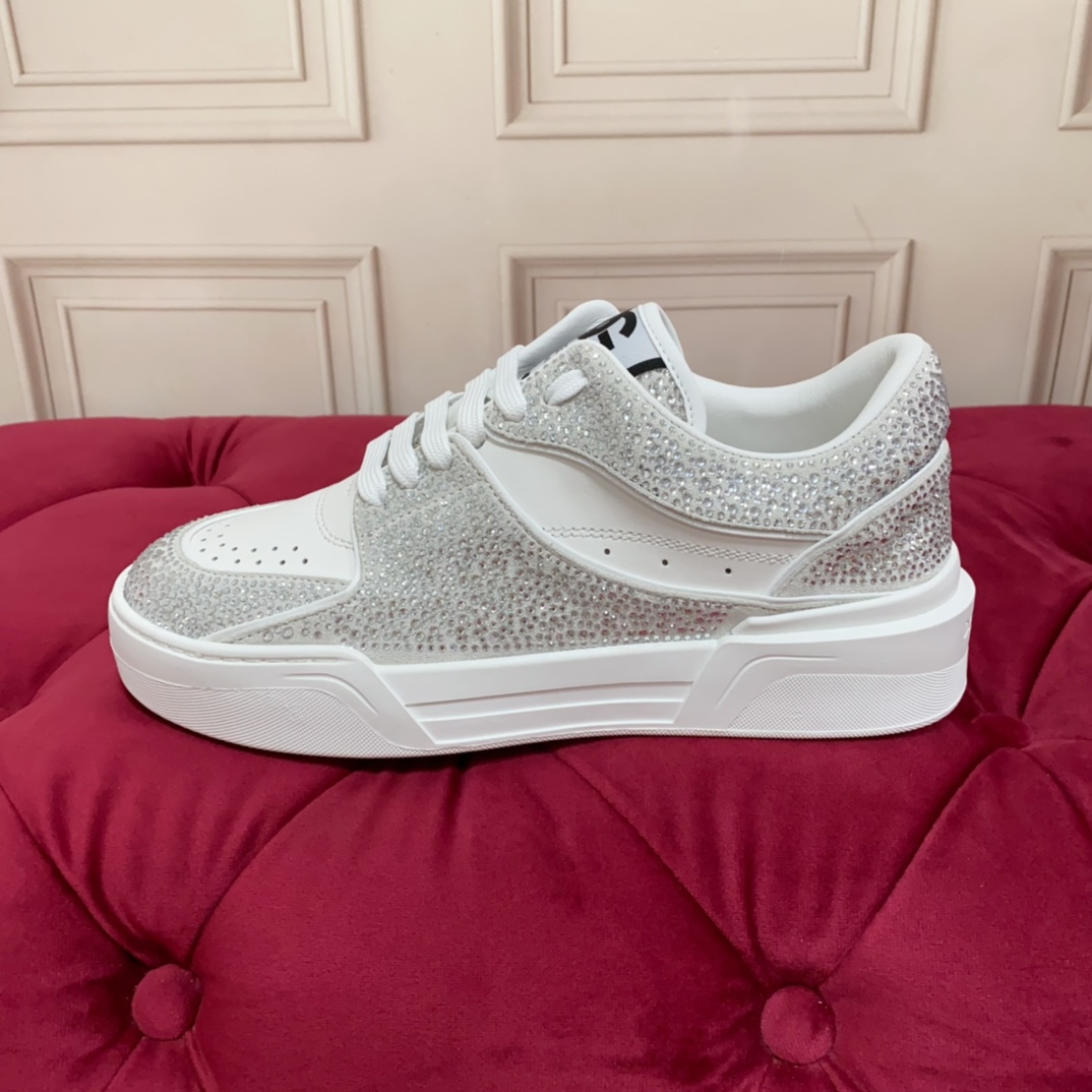Dolce & Gabbana Crystal-embellished Leather Sneakers - DopestKickz