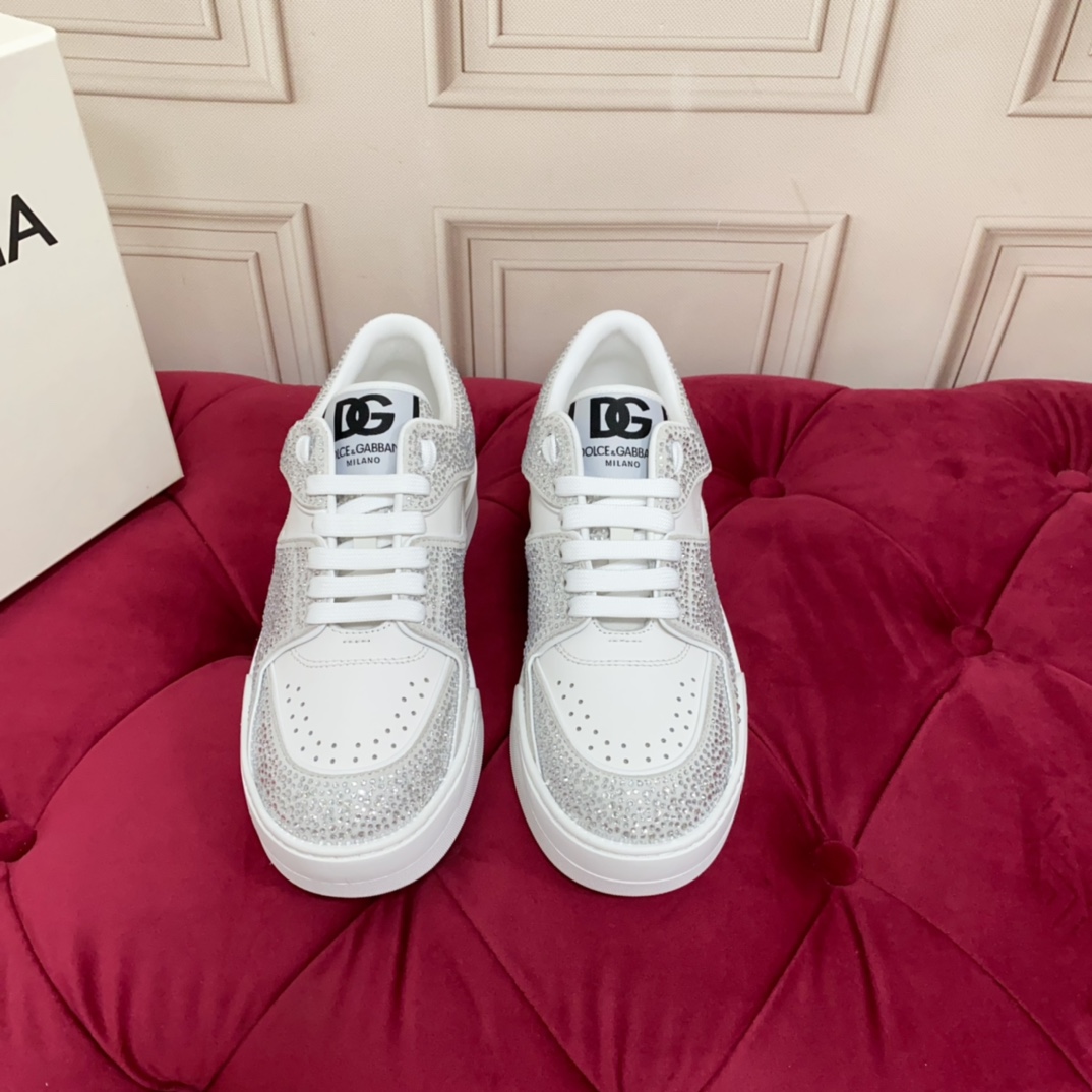 Dolce & Gabbana Crystal-embellished Leather Sneakers - DopestKickz