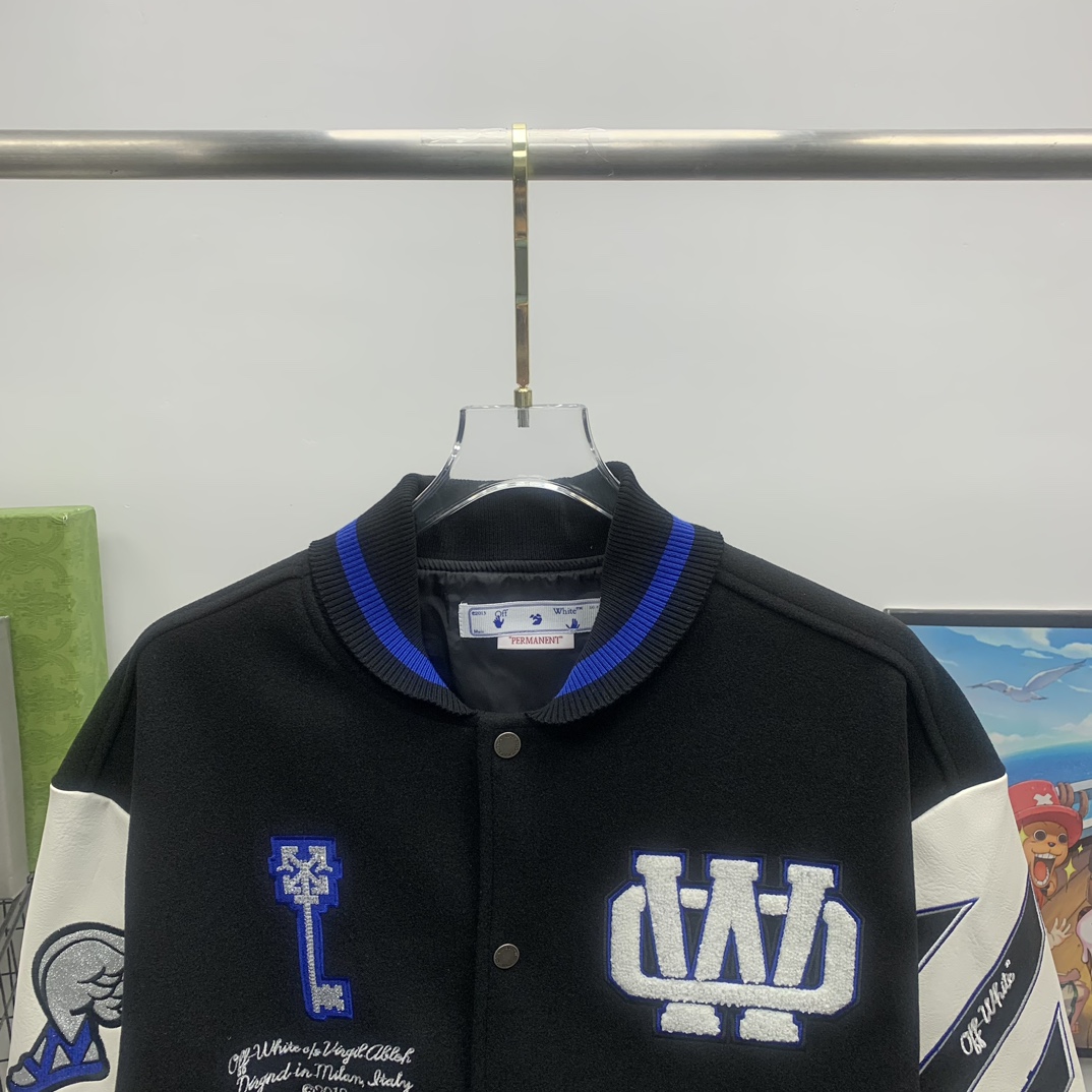 Off White Patch-detail Wool Bomber Jacket - DopestKickz
