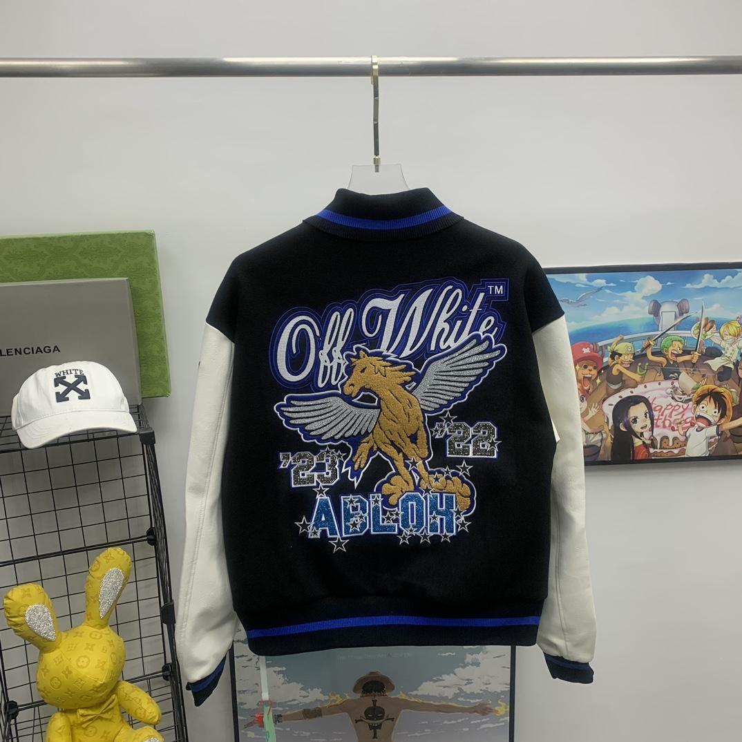 Off White Patch-detail Wool Bomber Jacket - DopestKickz