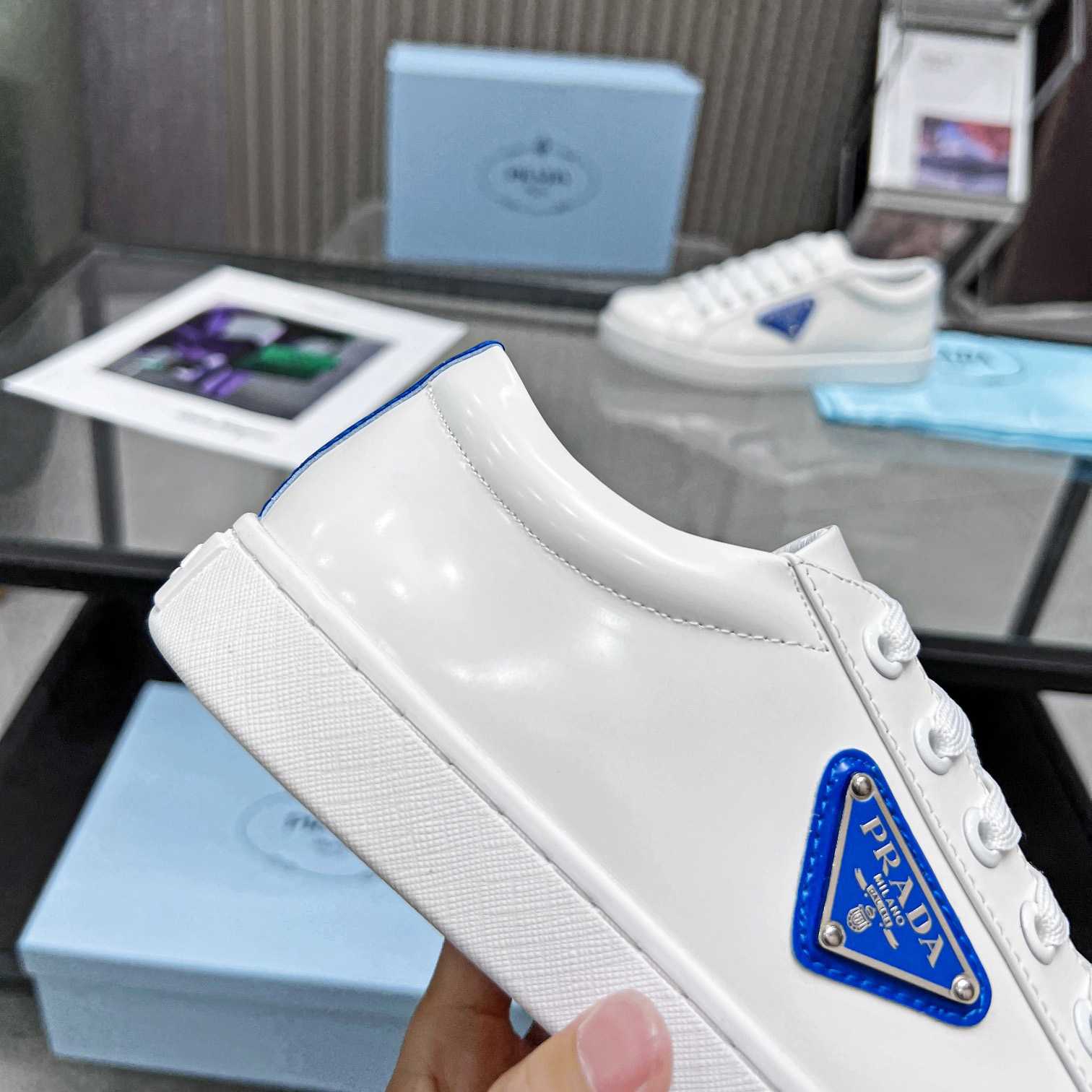 Prada Brushed Leather Low-top Sneakers - DopestKickz