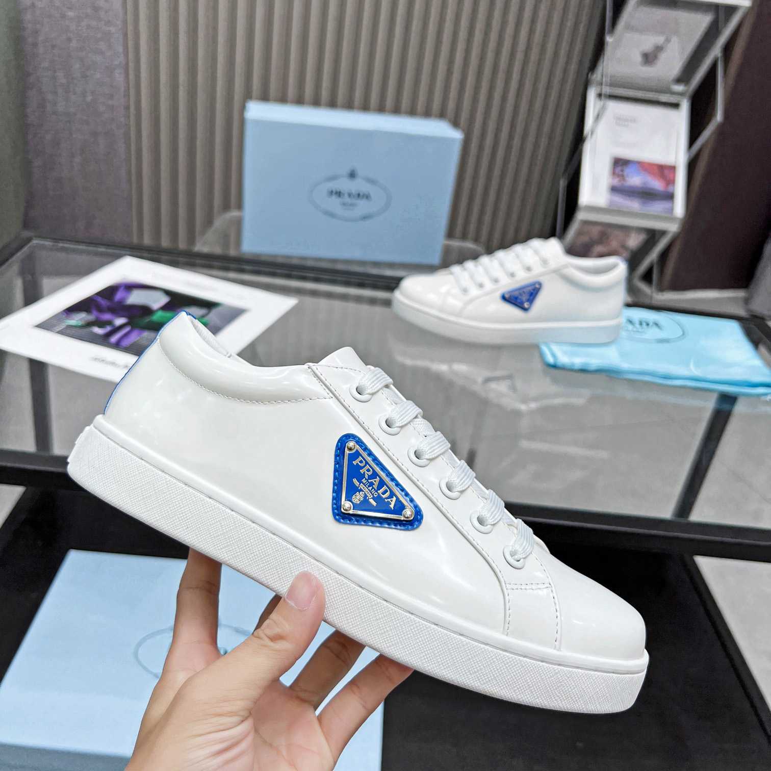 Prada Brushed Leather Low-top Sneakers - DopestKickz