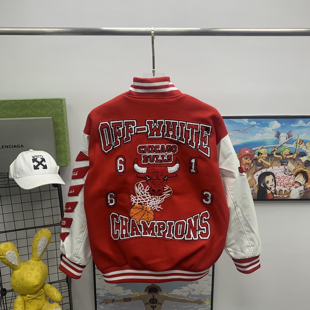 Off White C/O Chicago Bulls Varsity Jacket - DopestKickz