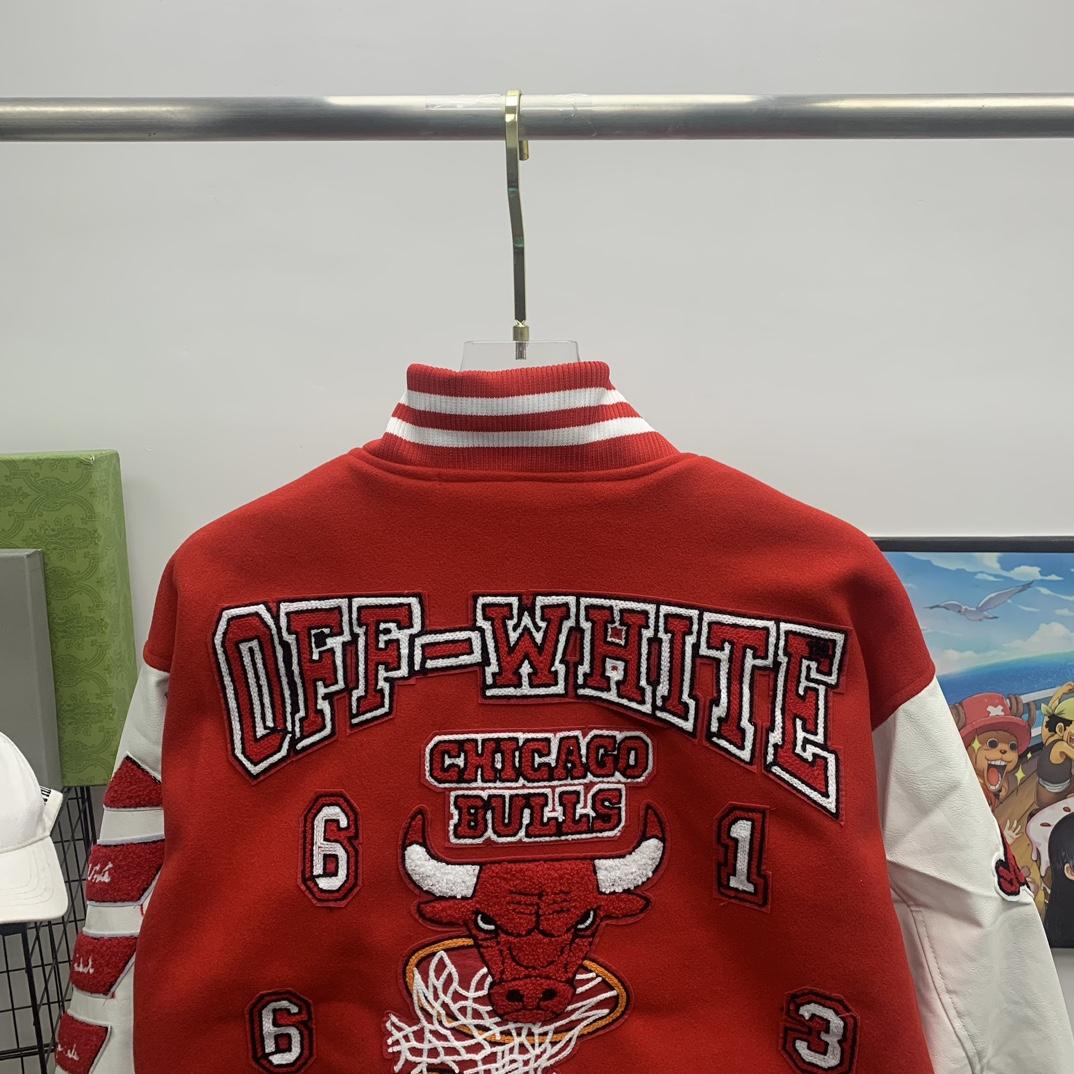 Off White C/O Chicago Bulls Varsity Jacket - DopestKickz