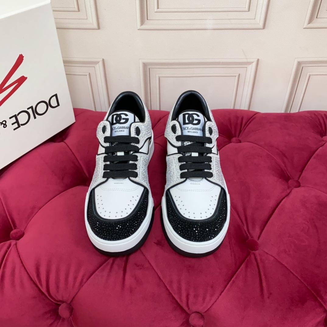 Dolce & Gabbana Crystal-embellished Leather Sneakers - DopestKickz