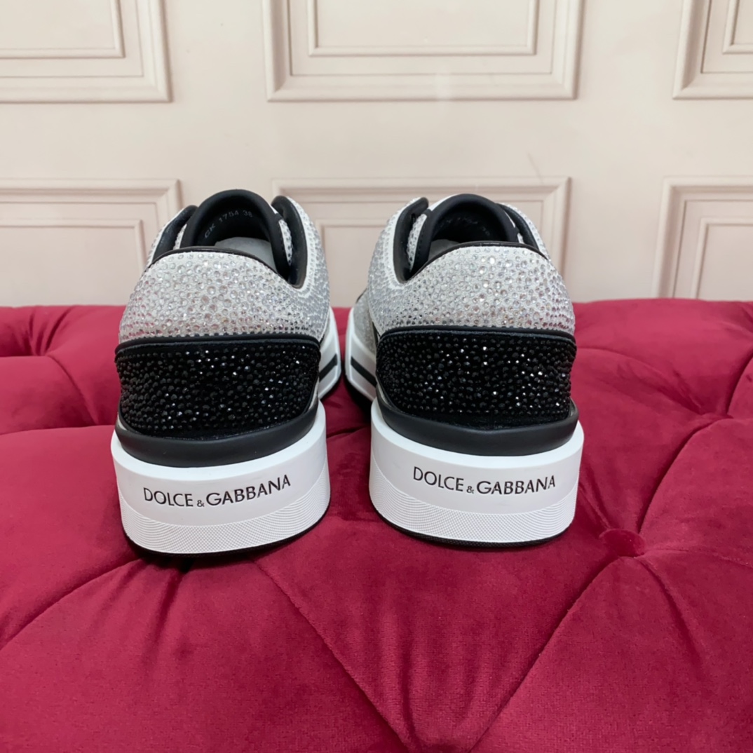 Dolce & Gabbana Crystal-embellished Leather Sneakers - DopestKickz