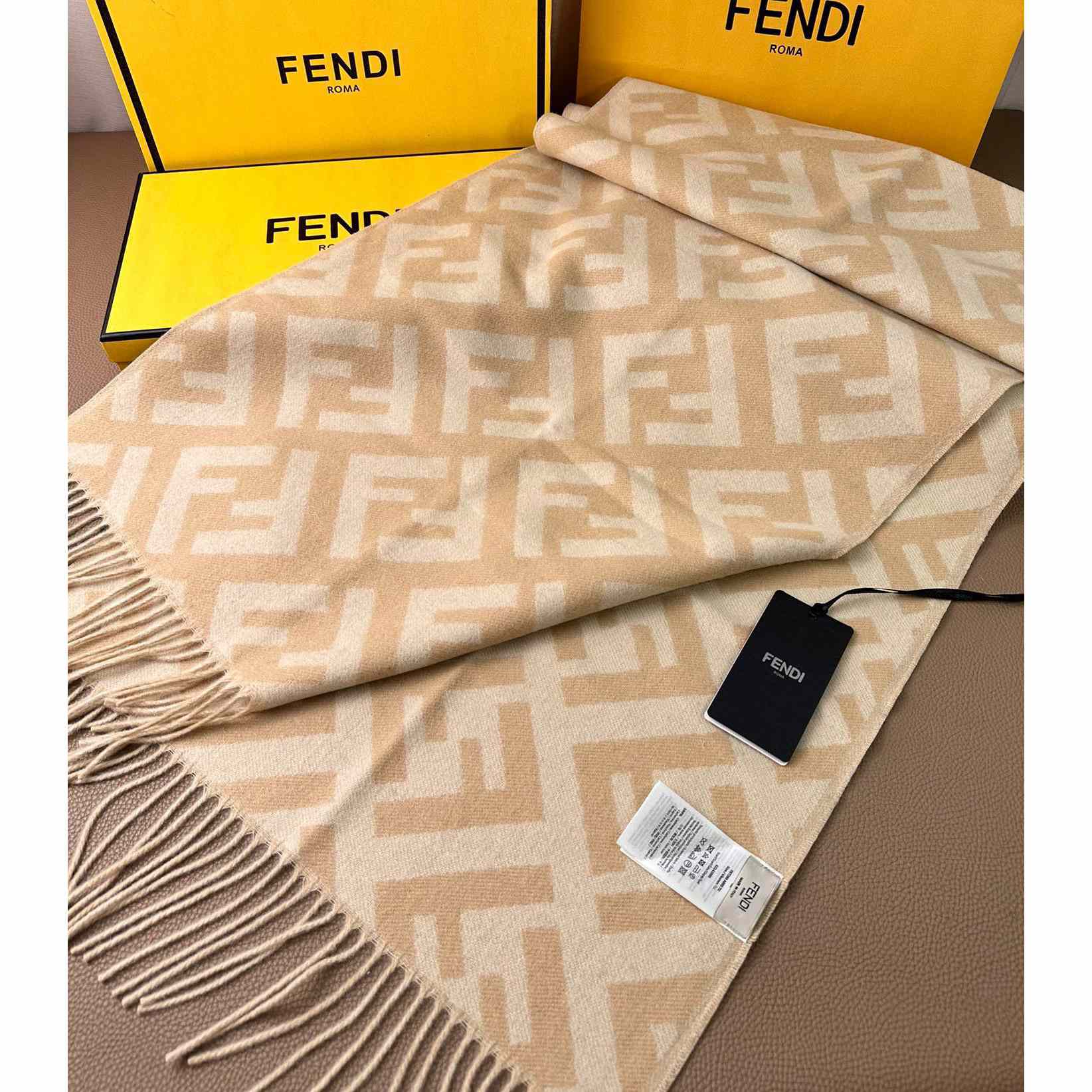 Fendi Beige Cashmere Scarf - DopestKickz