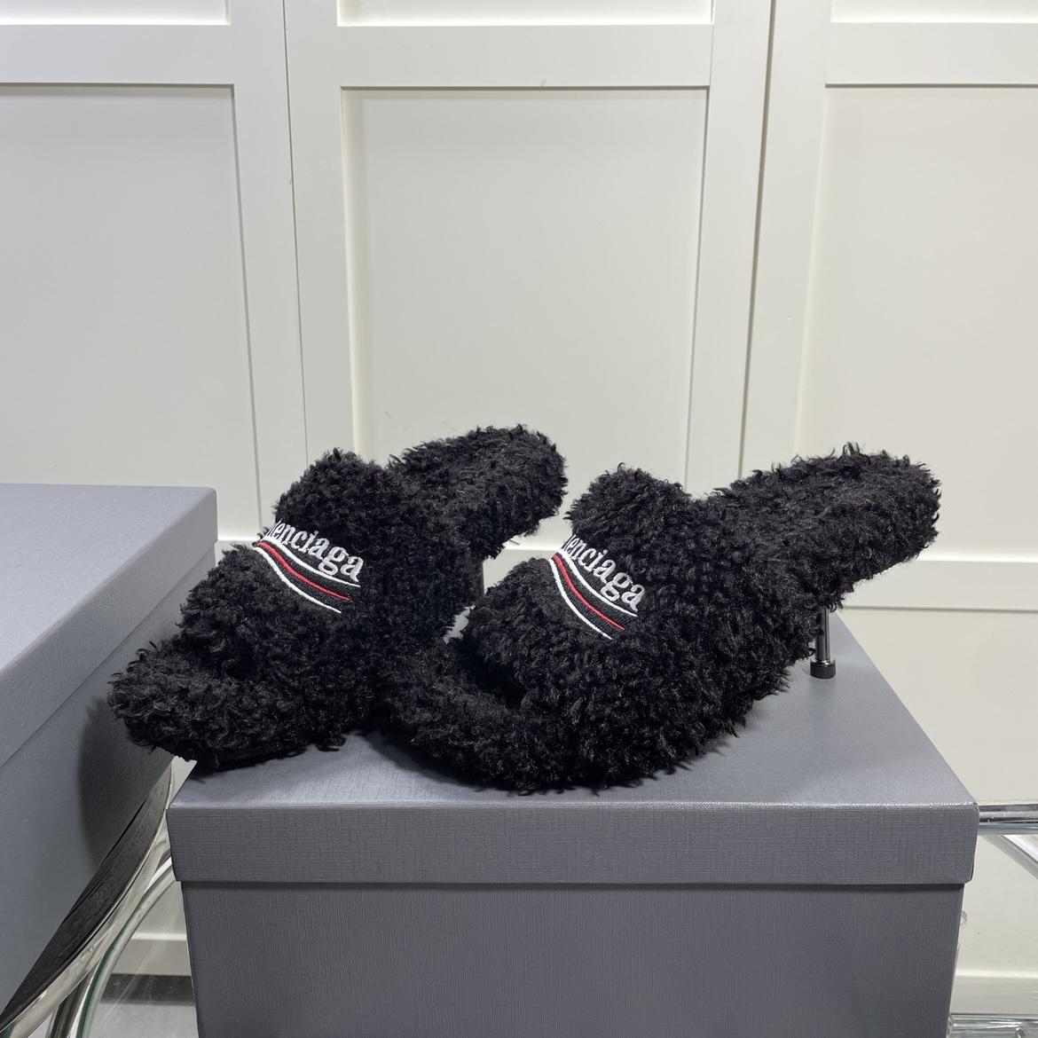Balenciaga Furry Sandals In Black - DopestKickz