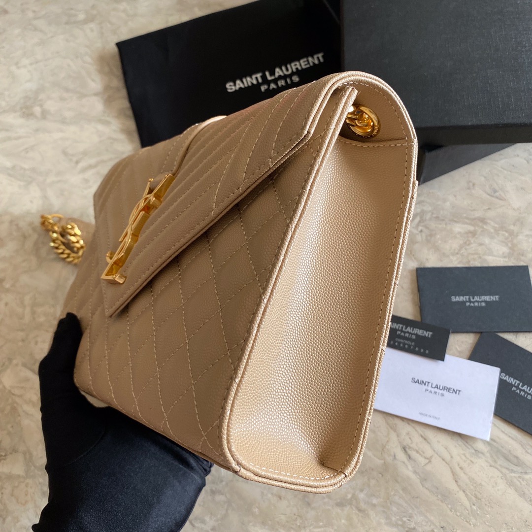 Saint Laurent Envelope Medium In Quilted Grain De Poudre Embossed Leather - DopestKickz