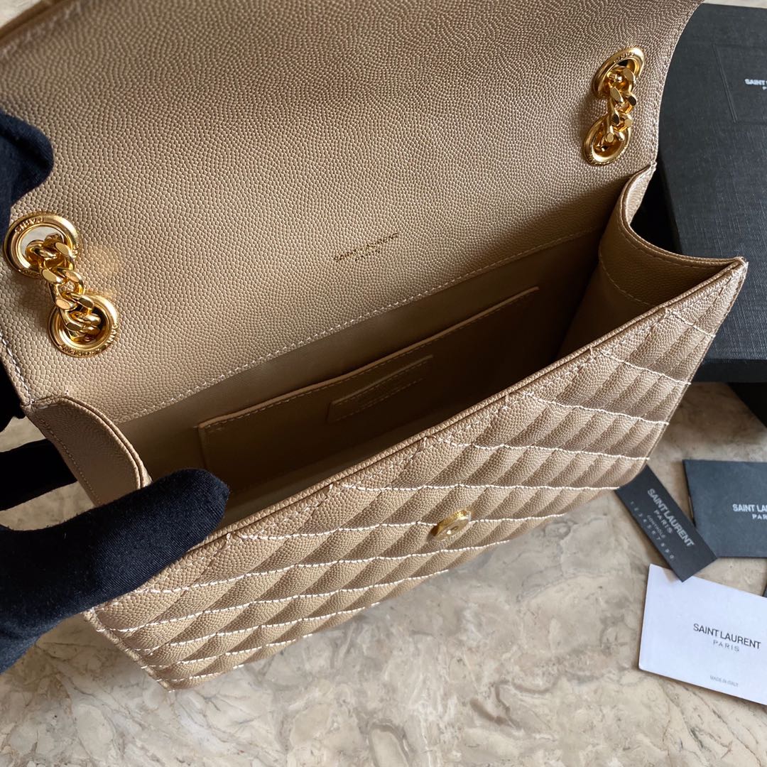 Saint Laurent Envelope Medium In Quilted Grain De Poudre Embossed Leather - DopestKickz