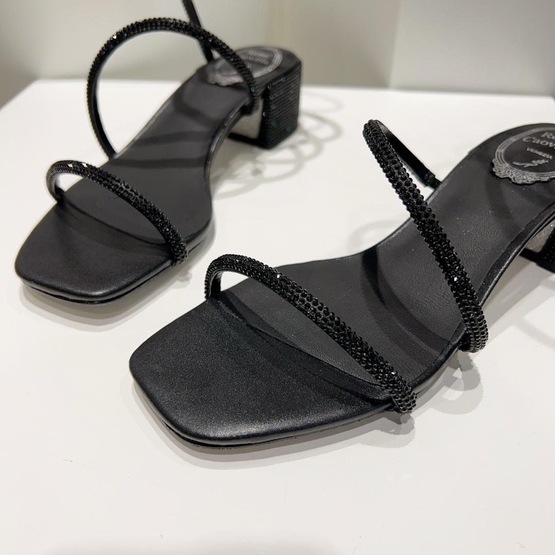 Rene Caovilla Black Low-heeled Sandals  - DopestKickz