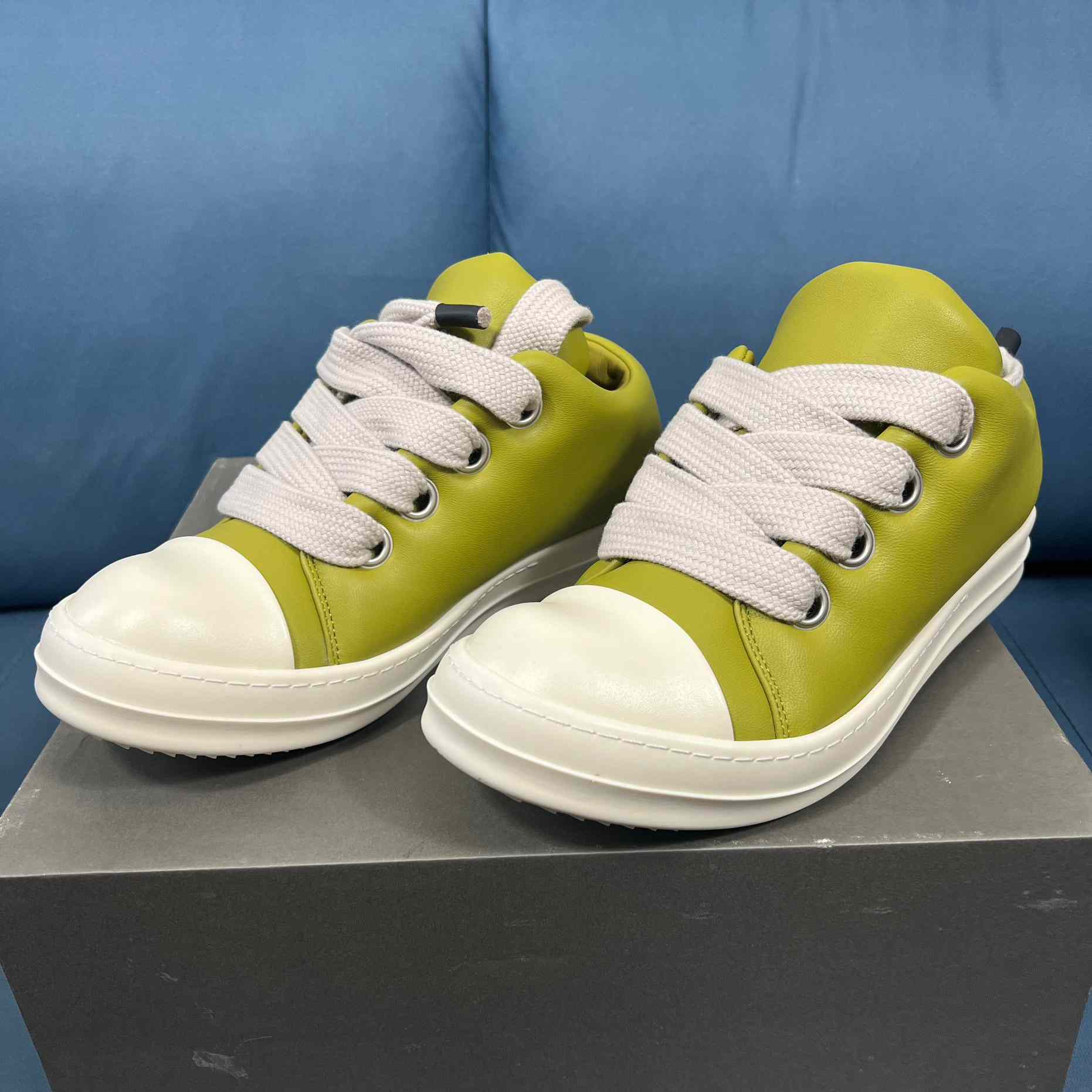 Rick Owens Green Jumbo Lace Padded Low-top Sneakers - DopestKickz