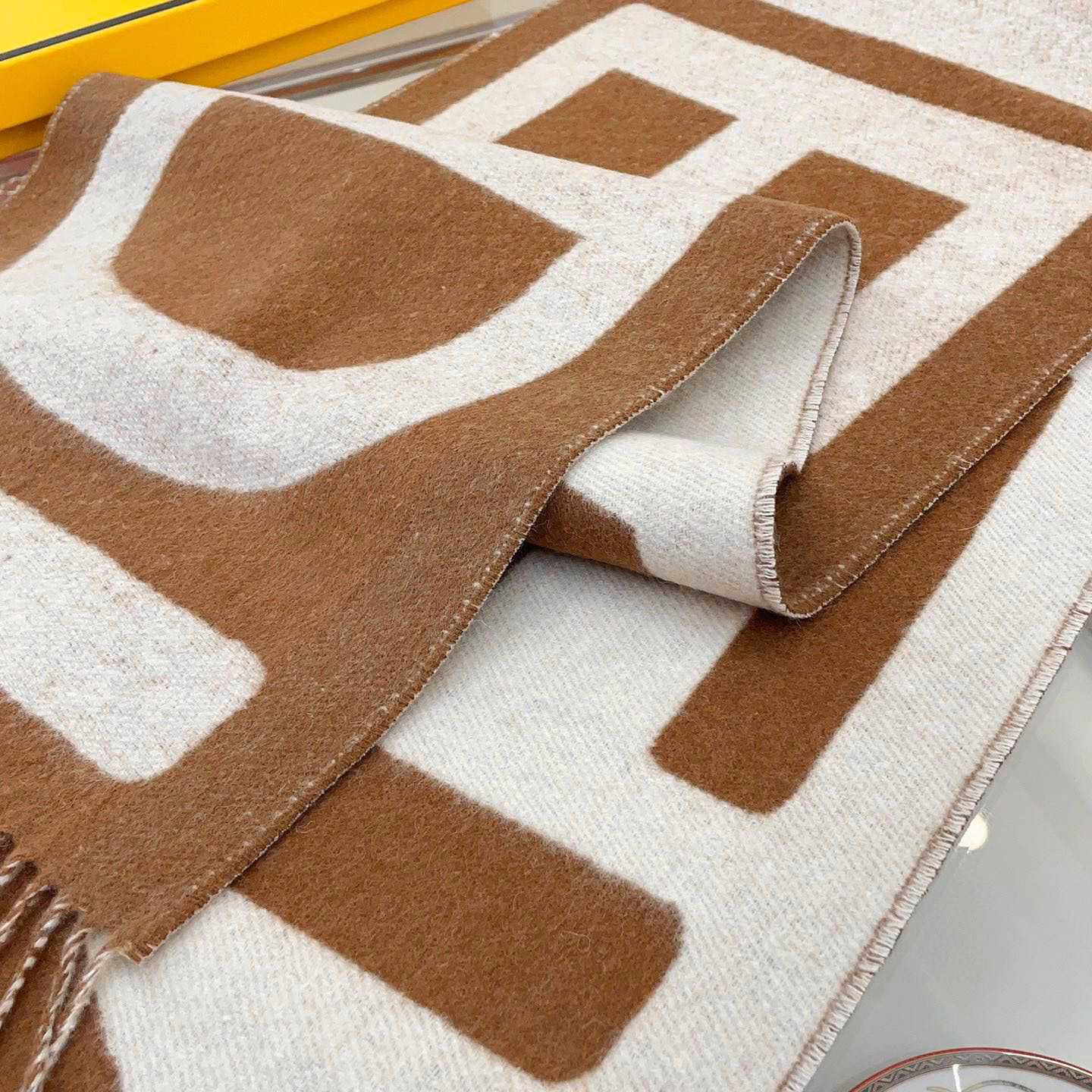 Fendi Brown And Beige Wool Scarf - DopestKickz