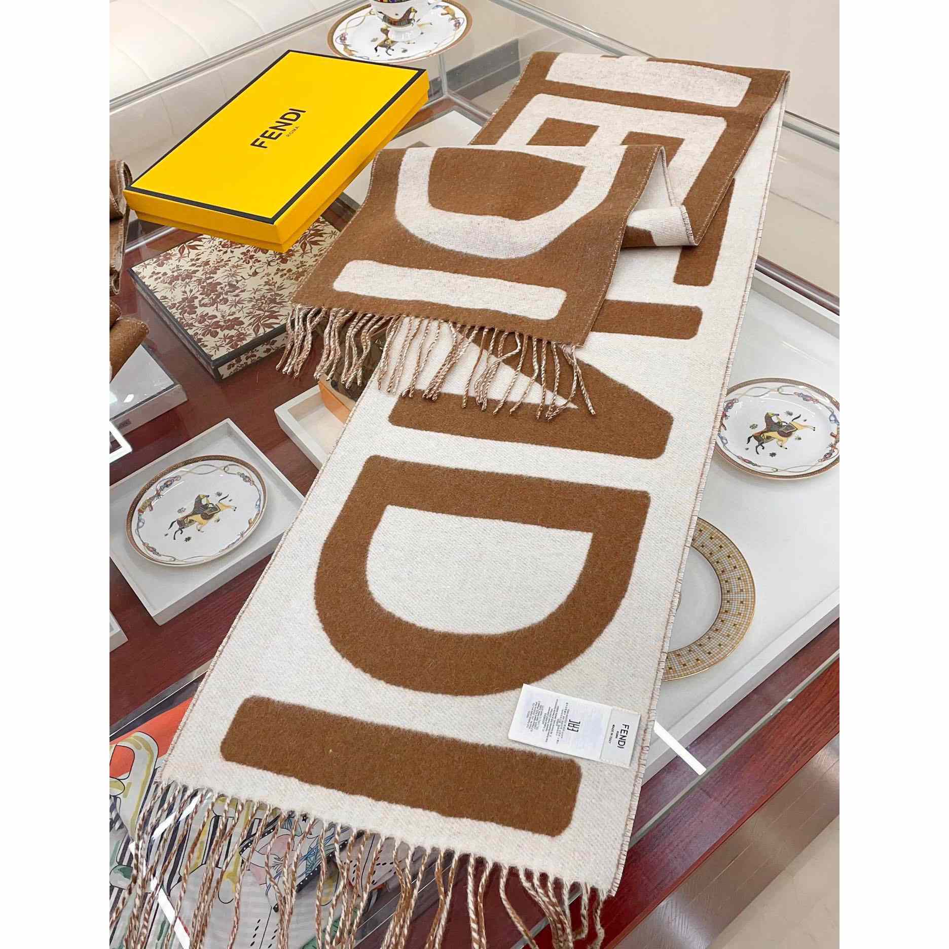 Fendi Brown And Beige Wool Scarf - DopestKickz