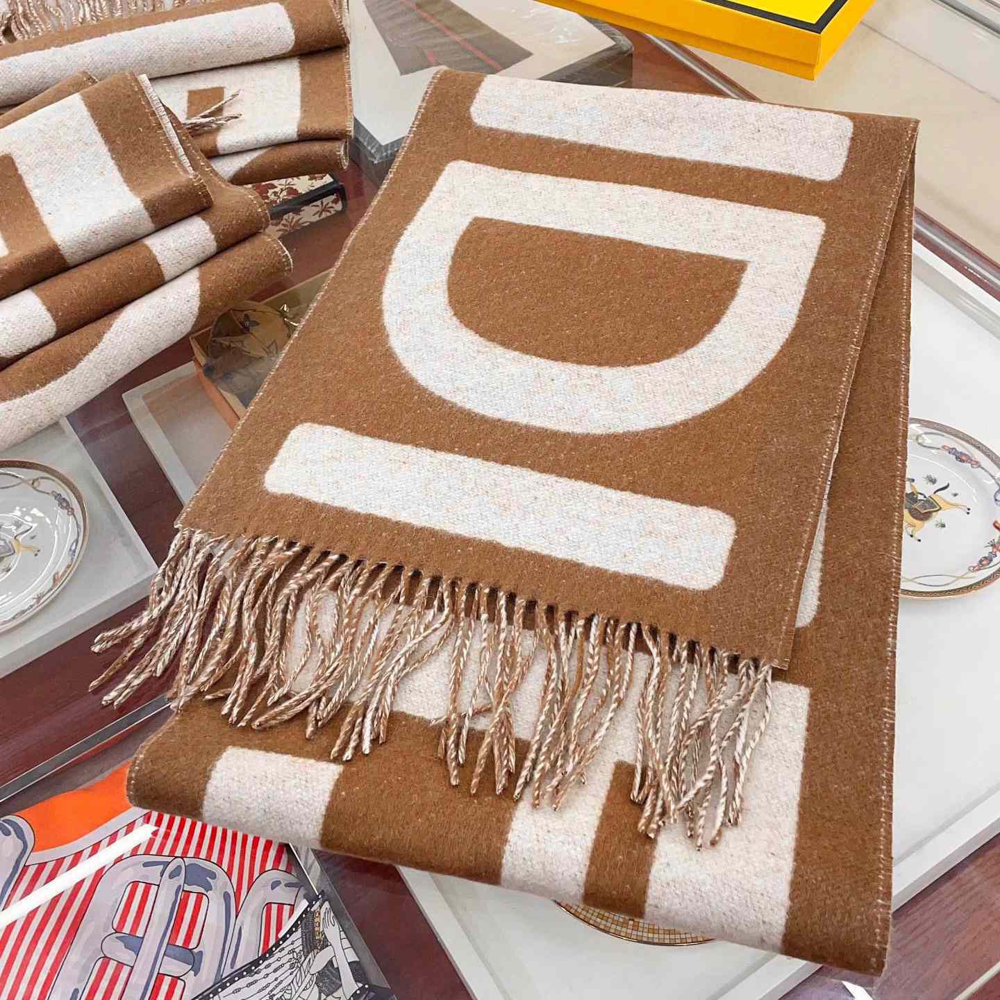 Fendi Brown And Beige Wool Scarf - DopestKickz